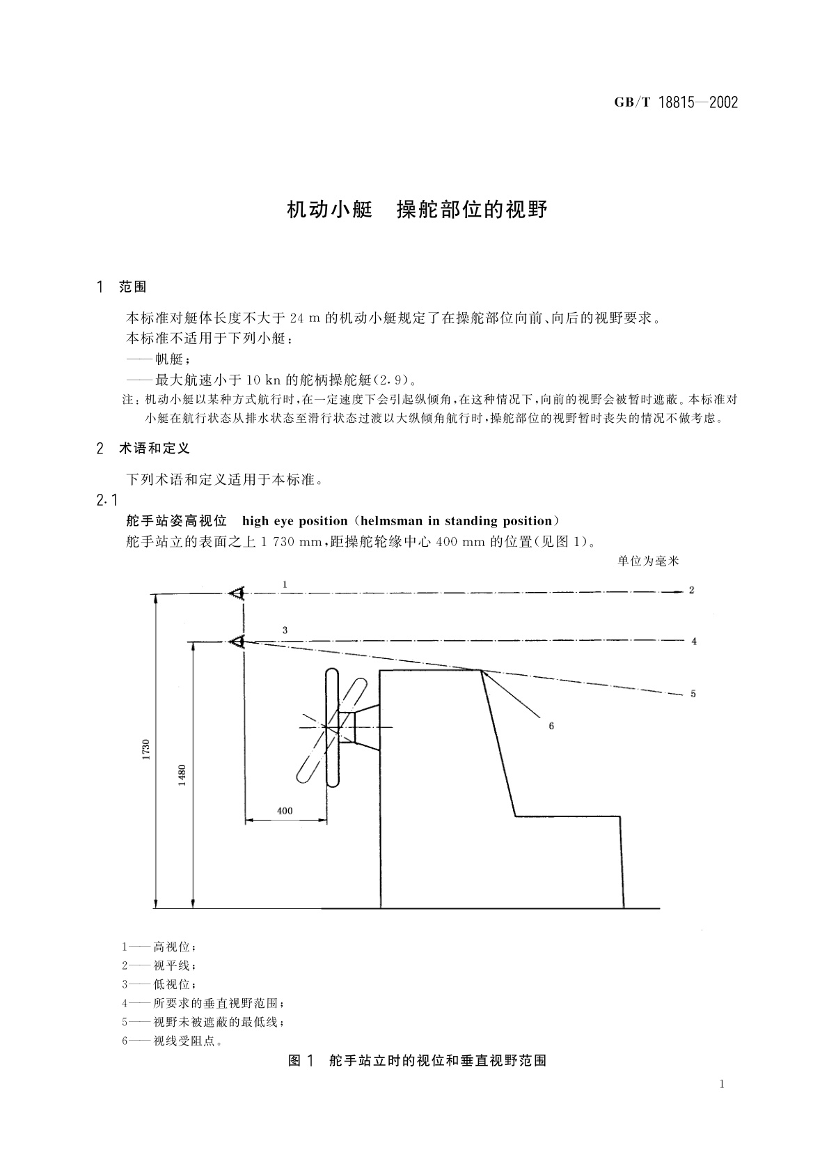 GB/T 18815-2002 机动小艇　操舵部位的视野