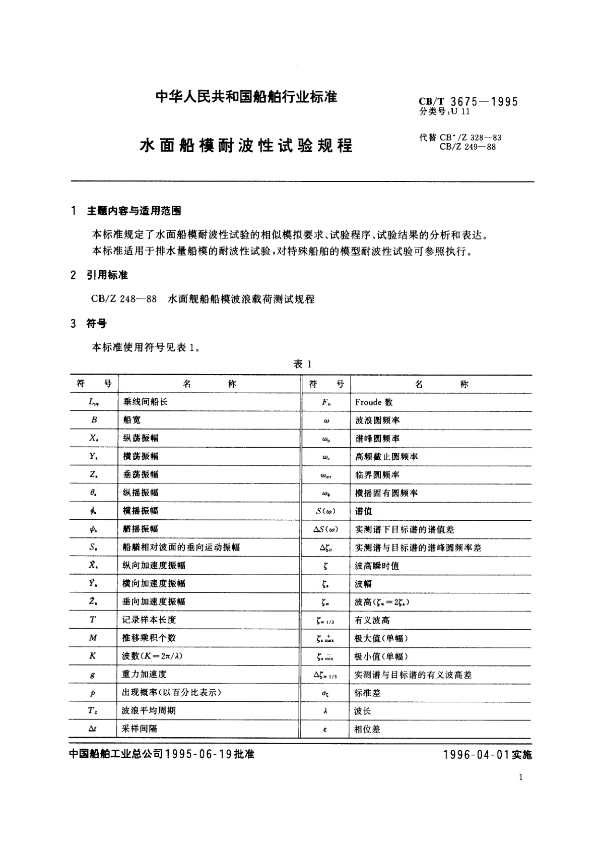 CB/T 3675-1995 水面船模耐波性试验规程