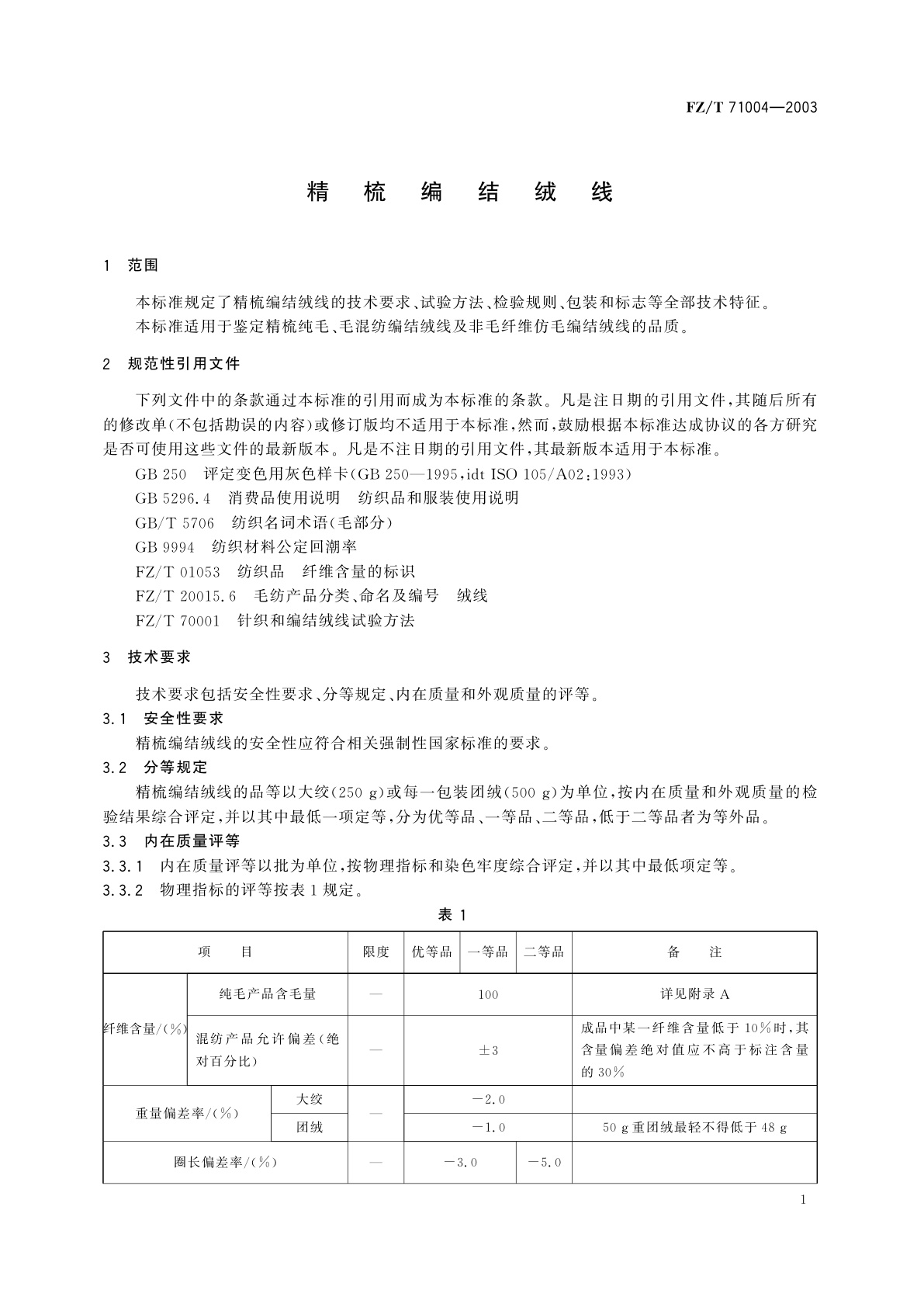FZ/T 71004-2003 精梳编结绒线