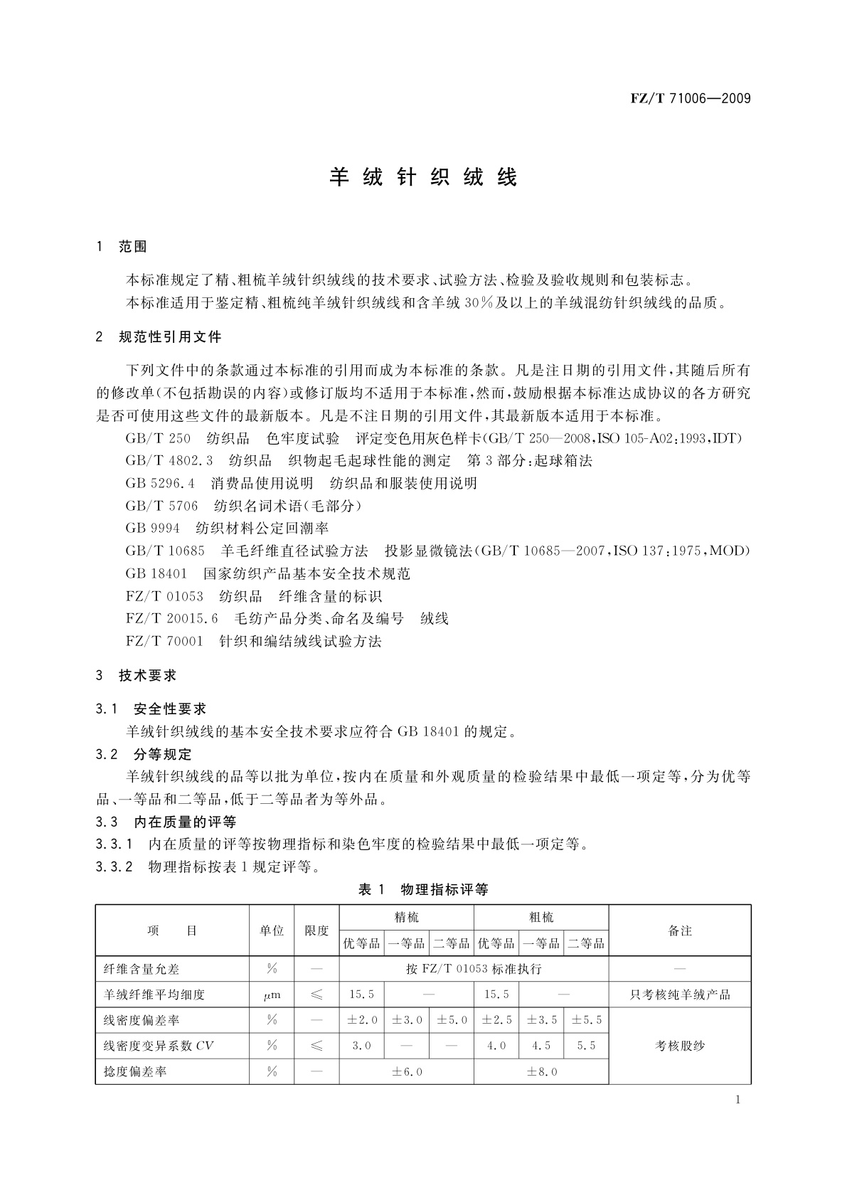 FZ/T 71006-2009 羊绒针织绒线