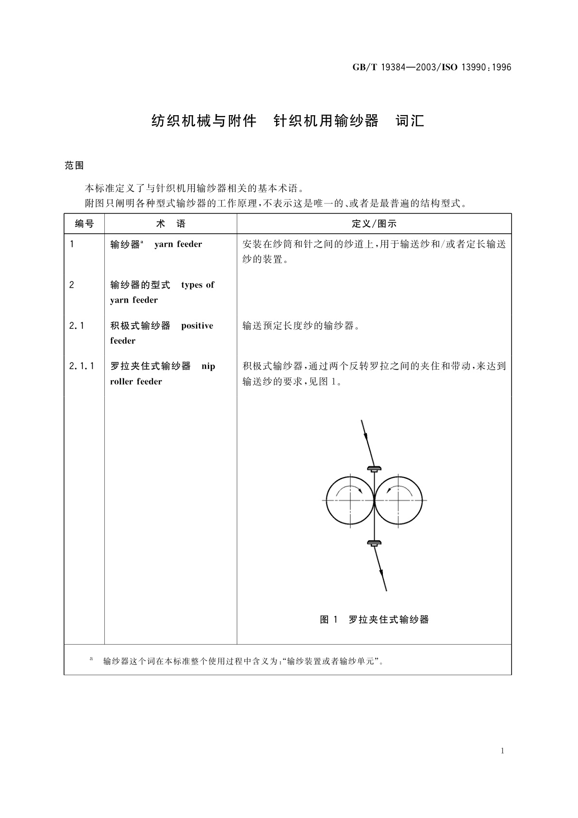 GB/T 19384-2003 纺织机械与附件　针织机用输纱器　词汇