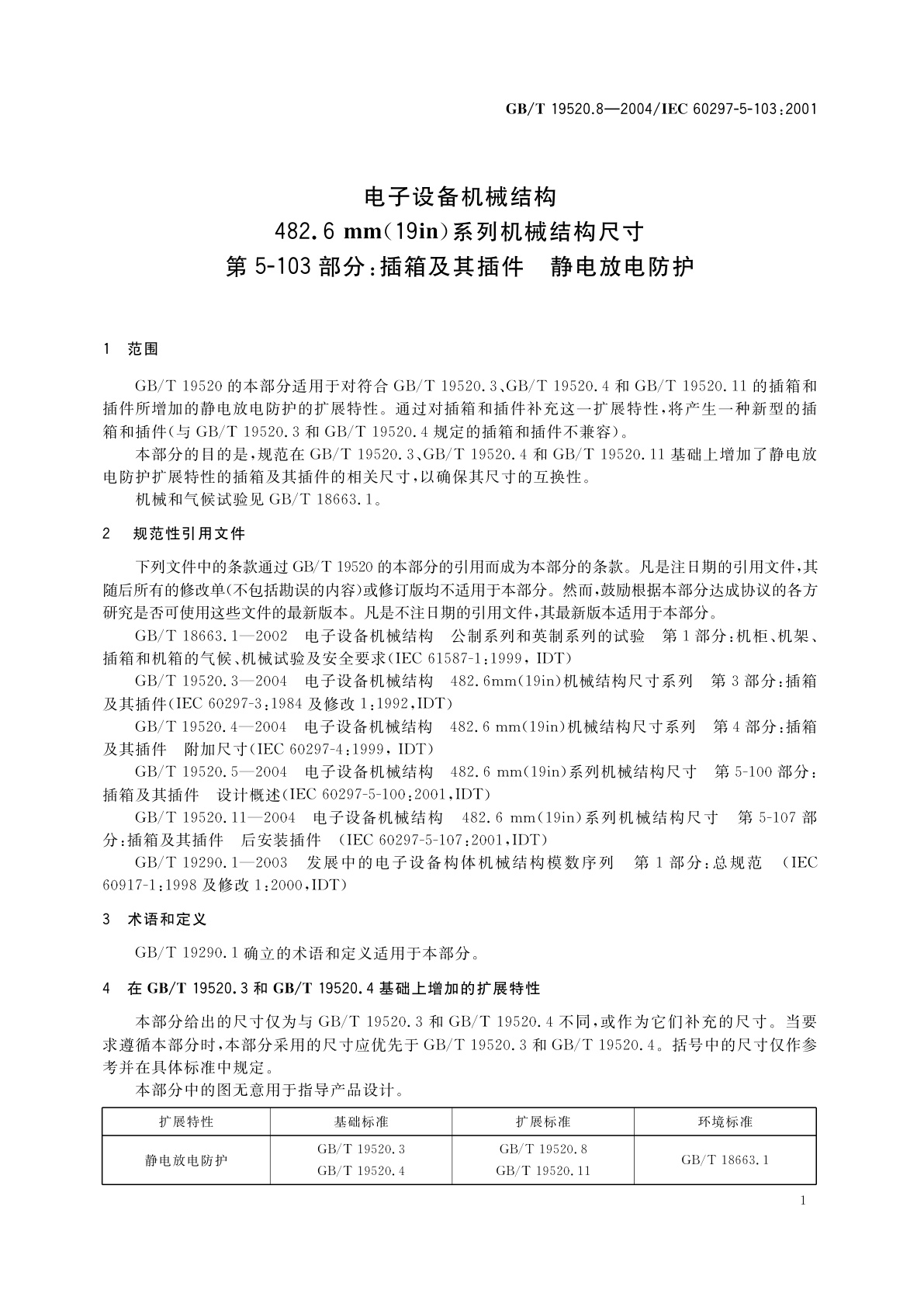 GB/T 19520.8-2004 电子设备机械结构　482.6mm(19in)系列机械结构尺寸　第5-103部分：插箱及其插件　静电放电防护