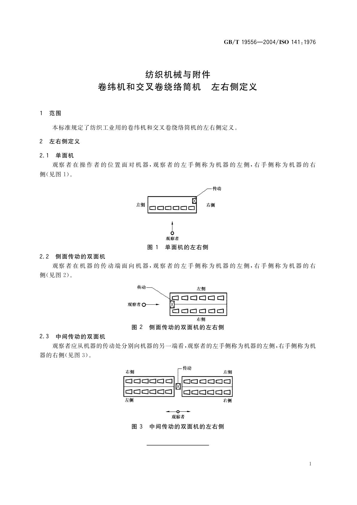 GB/T 19556-2004 纺织机械与附件　卷纬机和交叉卷绕络筒机　左右侧定义