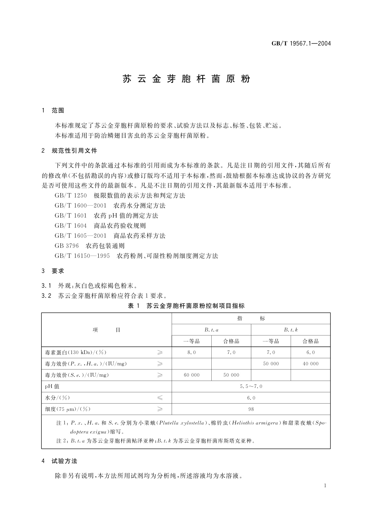 GB/T 19567.1-2004 苏云金芽胞杆菌原粉