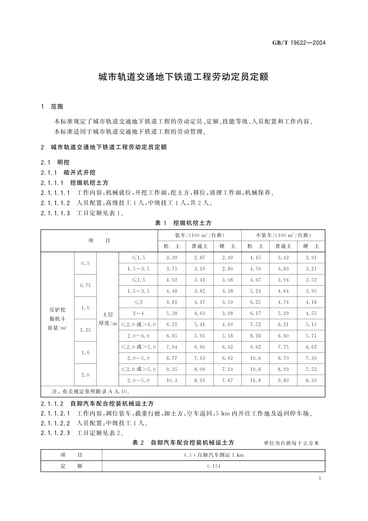 GB/T 19622-2004 城市轨道交通地下铁道工程劳动定员定额