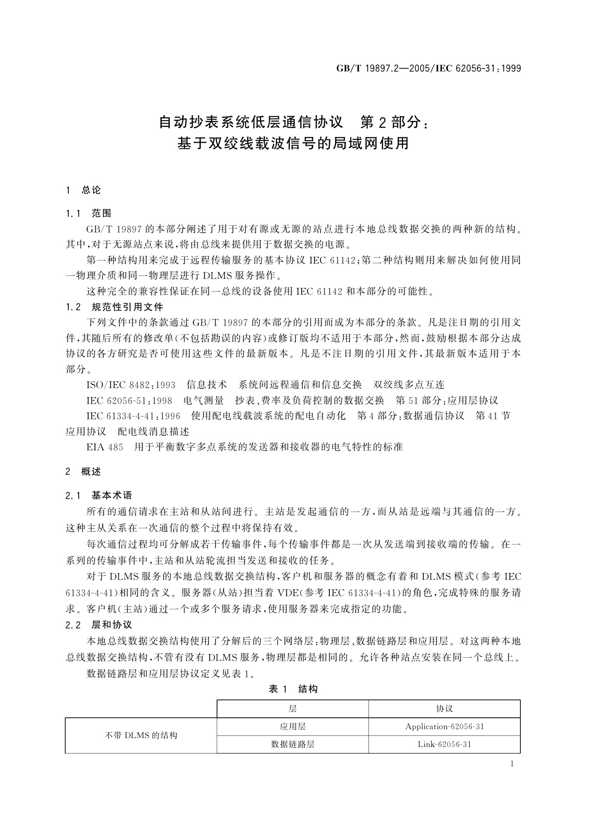 GB/T 19897.2-2005 自动抄表系统低层通信协议　第2部分：基于双绞线载波信号的局域网使用