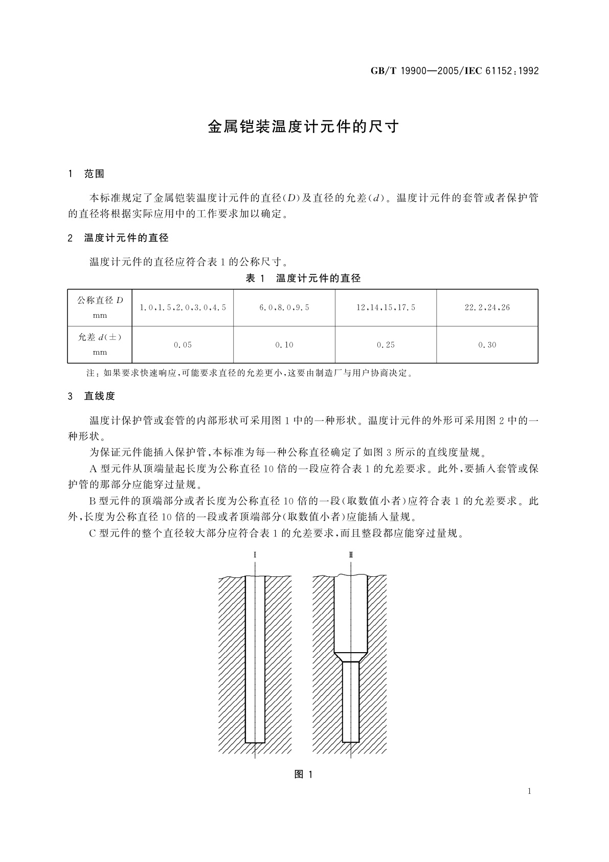GB/T 19900-2005 金属铠装温度计元件的尺寸