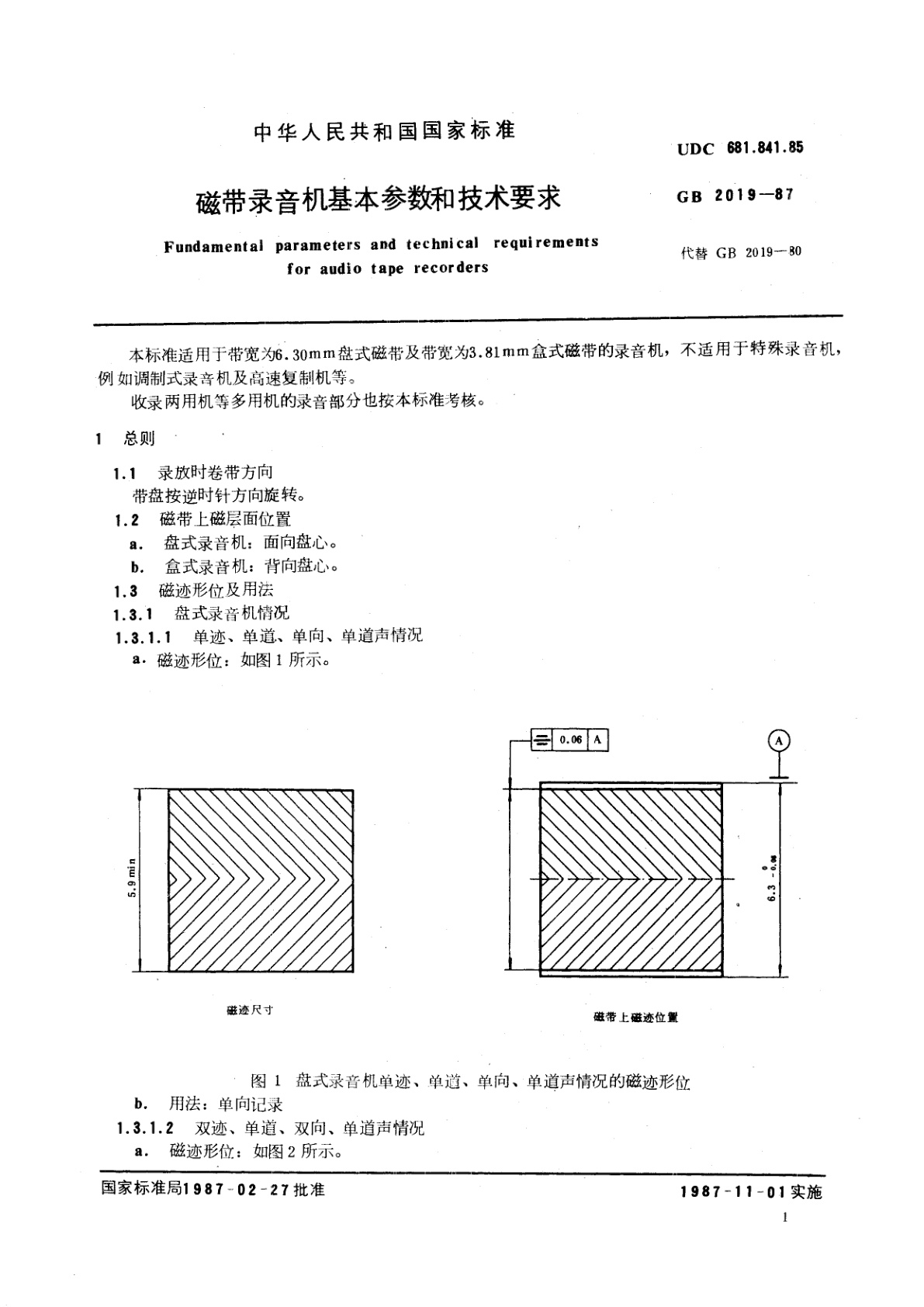 GB/T 2019-1987 磁带录音机基本参数和技术要求