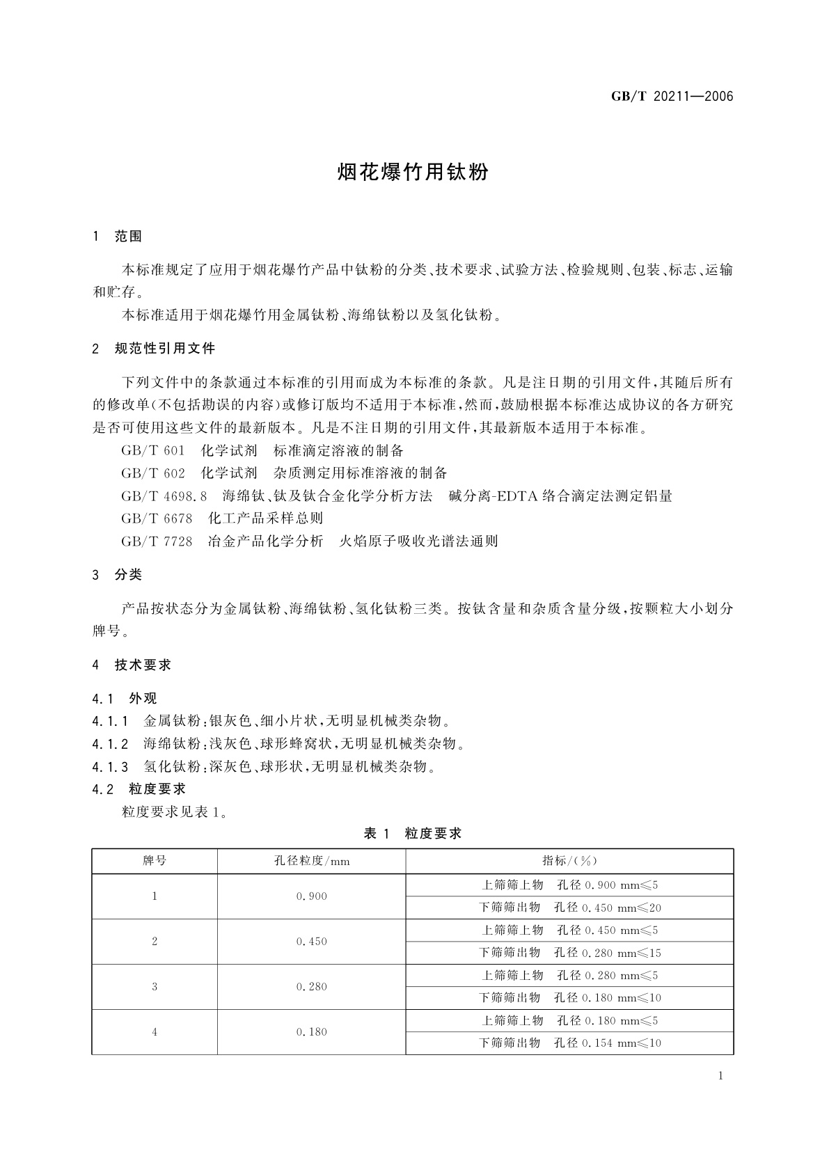 GB/T 20211-2006 烟花爆竹用钛粉