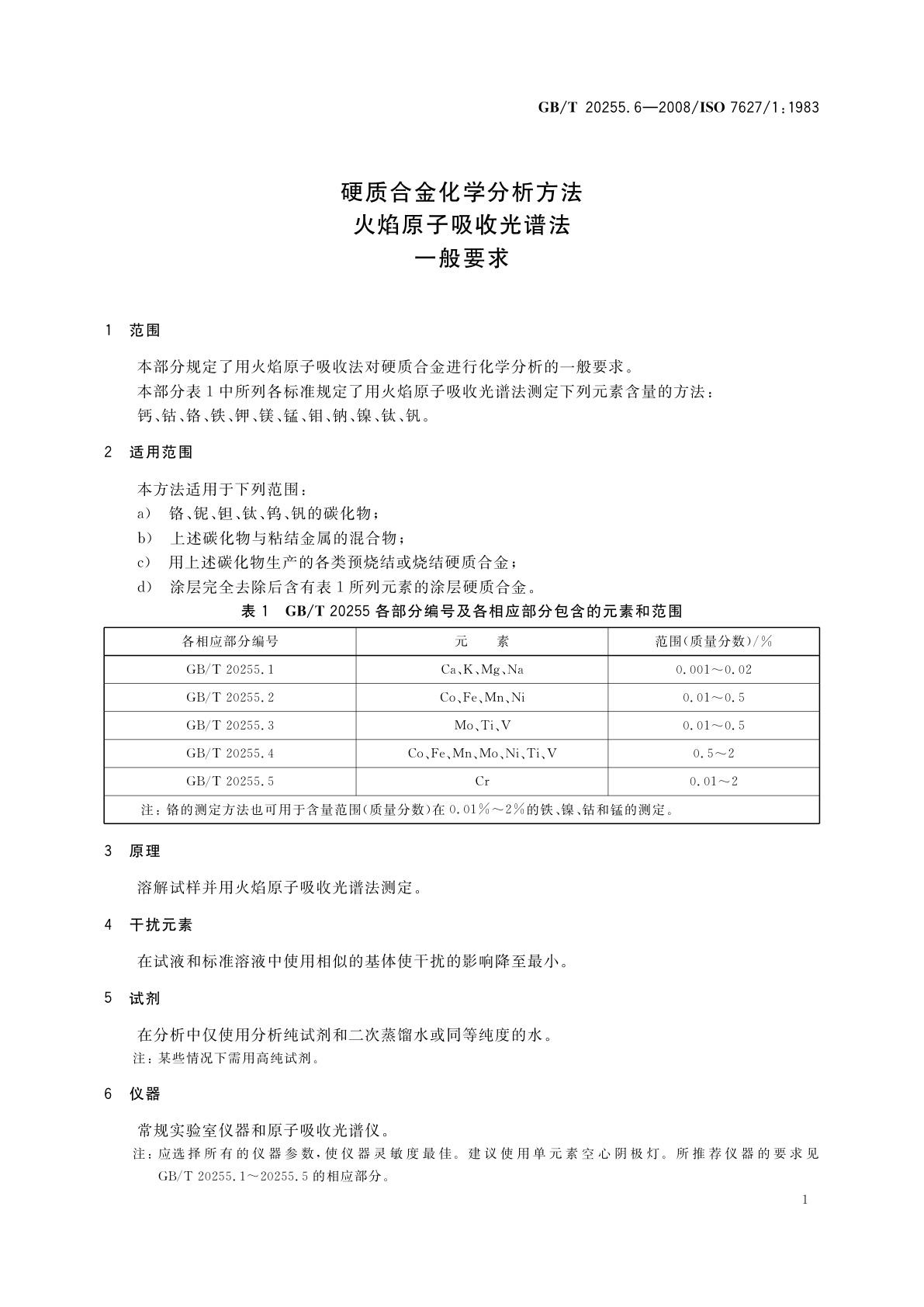 GB/T 20255.6-2008 硬质合金化学分析方法　火焰原子吸收光谱法　一般要求