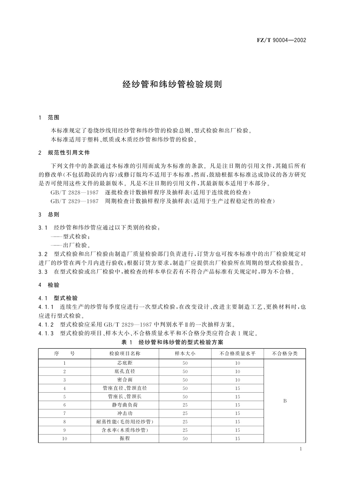 FZ/T 90004-2002 经纱管和纬纱管检验规则