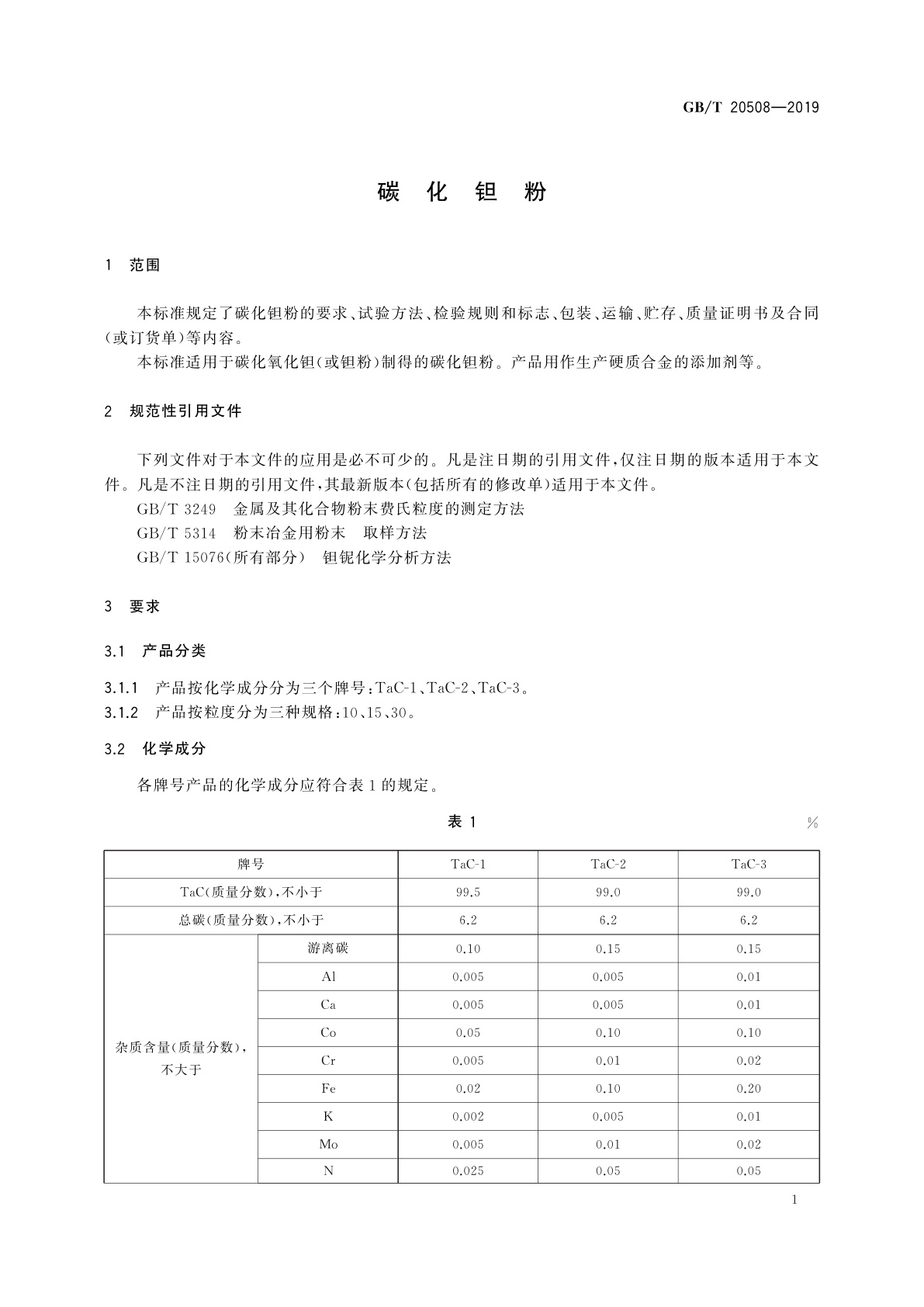 GB/T 20508-2019 碳化钽粉