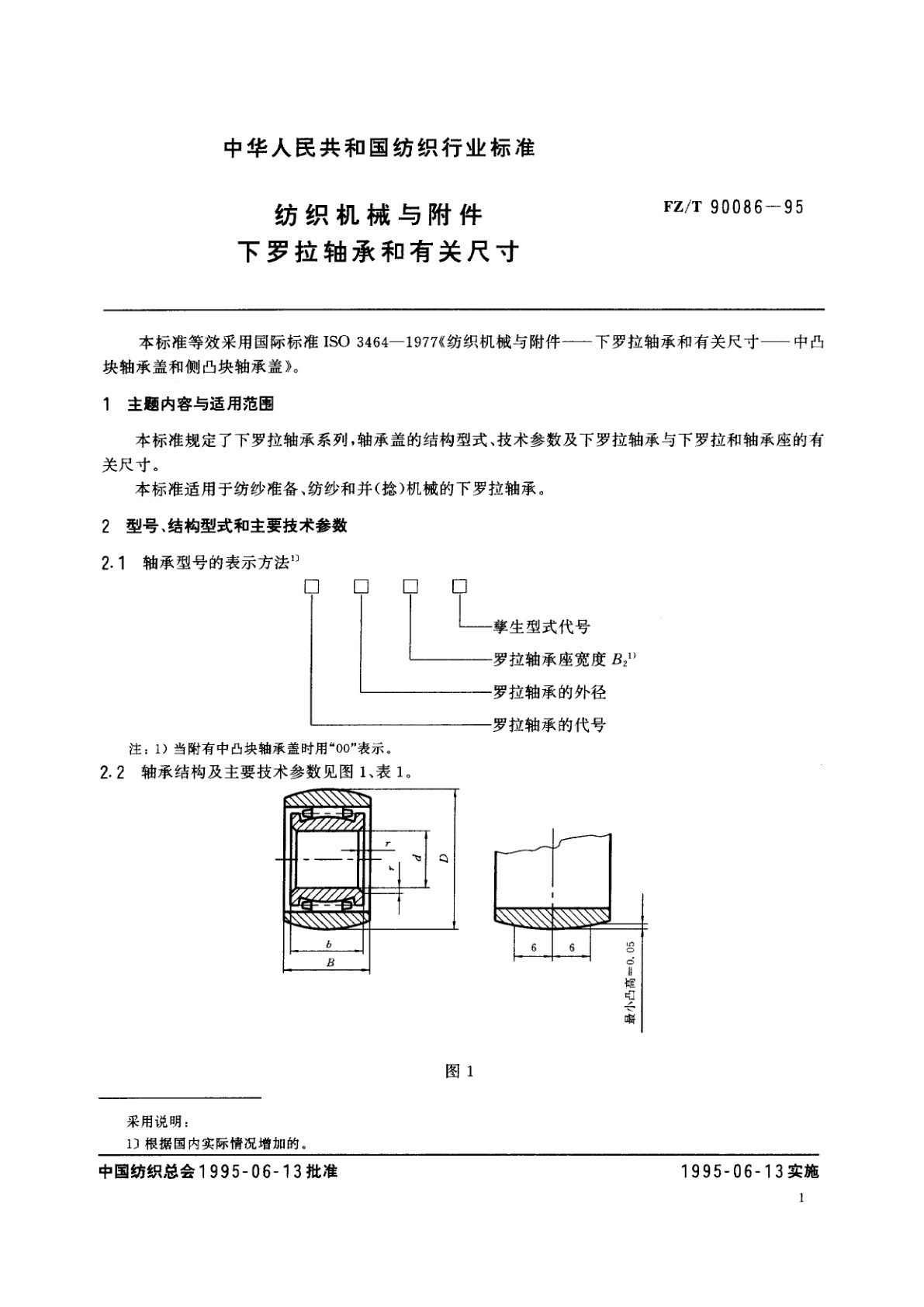 FZ/T 90086-1995 纺织机械与附件下罗拉轴承和有关尺寸