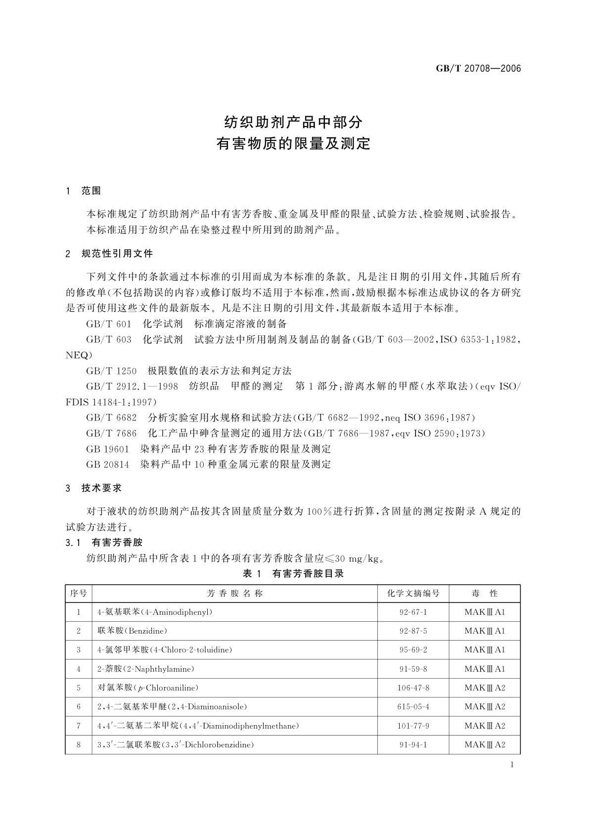 GB/T 20708-2006 纺织助剂产品中部分有害物质的限量及测定