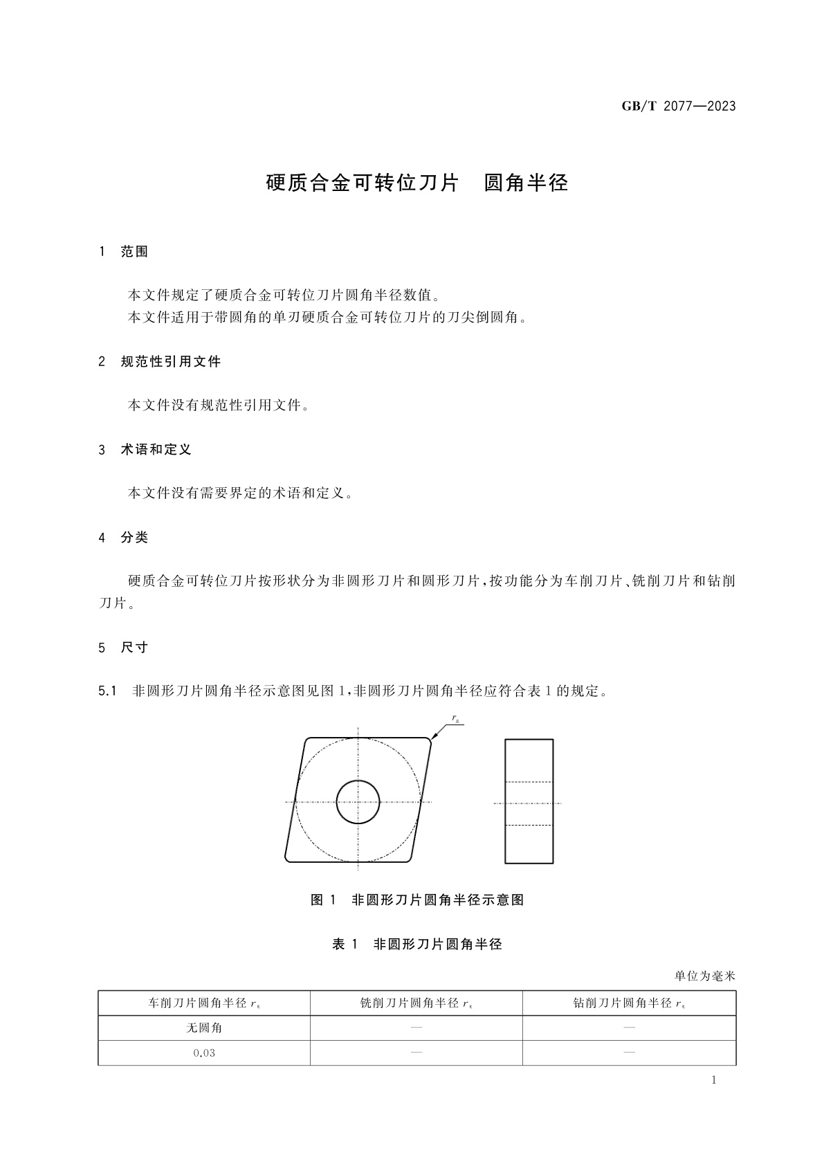 GB/T 2077-2023 硬质合金可转位刀片　圆角半径