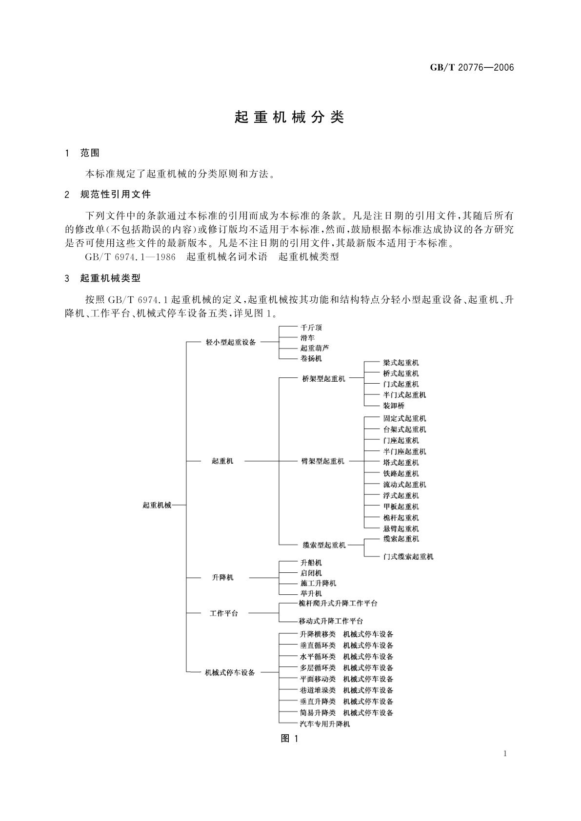 GB/T 20776-2006 起重机械分类