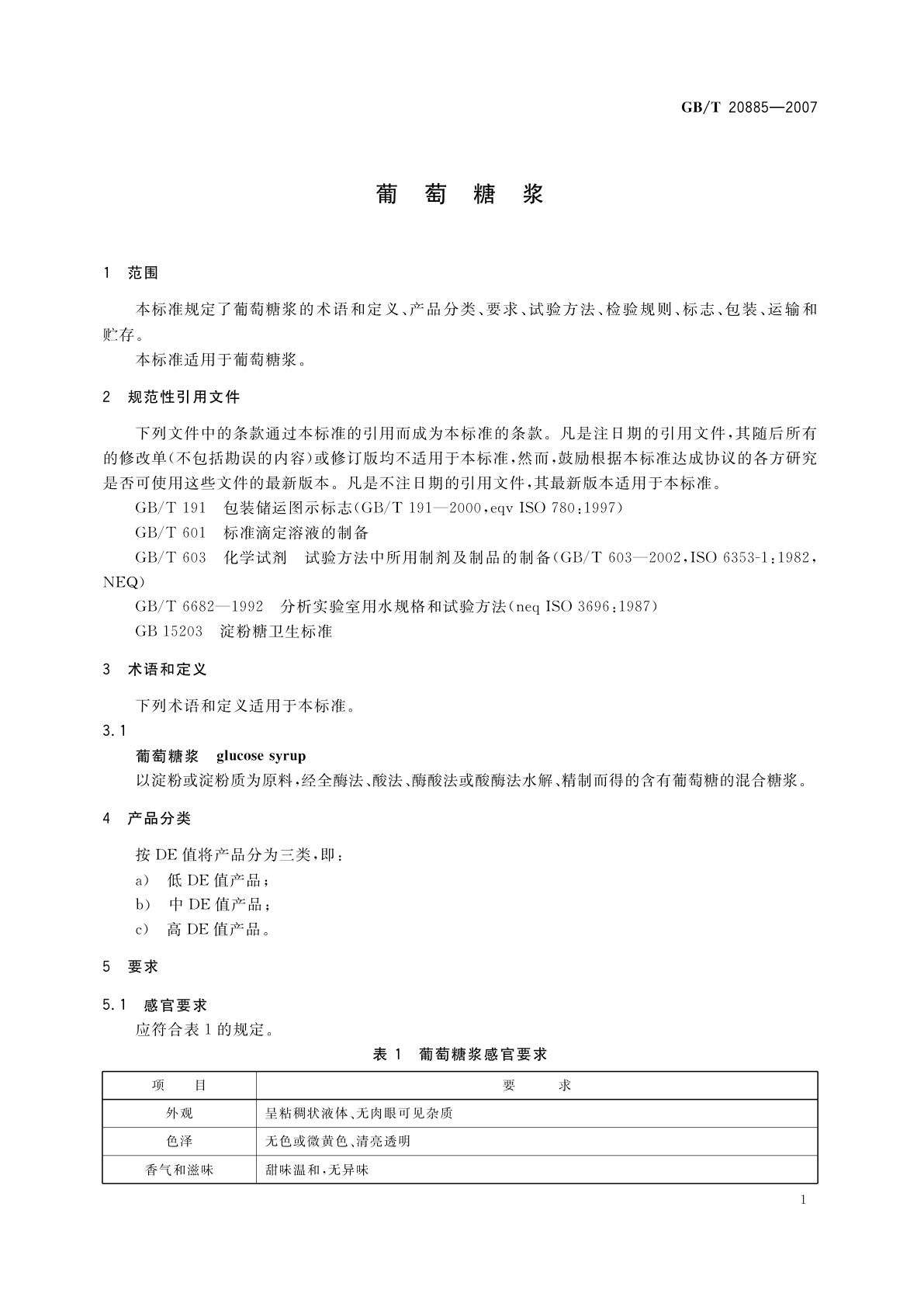 GB/T 20885-2007 葡萄糖浆