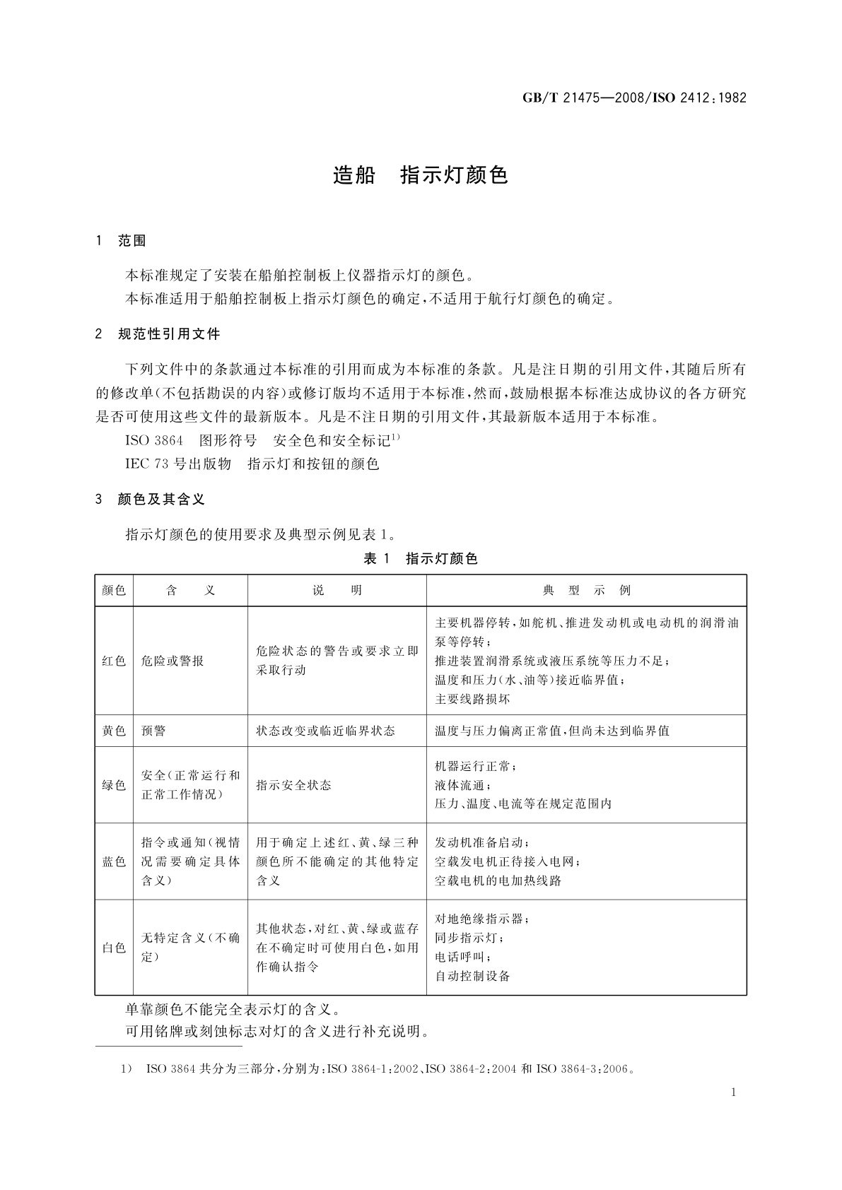 GB/T 21475-2008 造船　指示灯颜色