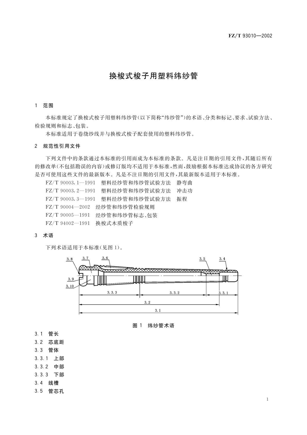 FZ/T 93010-2002 换梭式梭子用塑料纬纱管