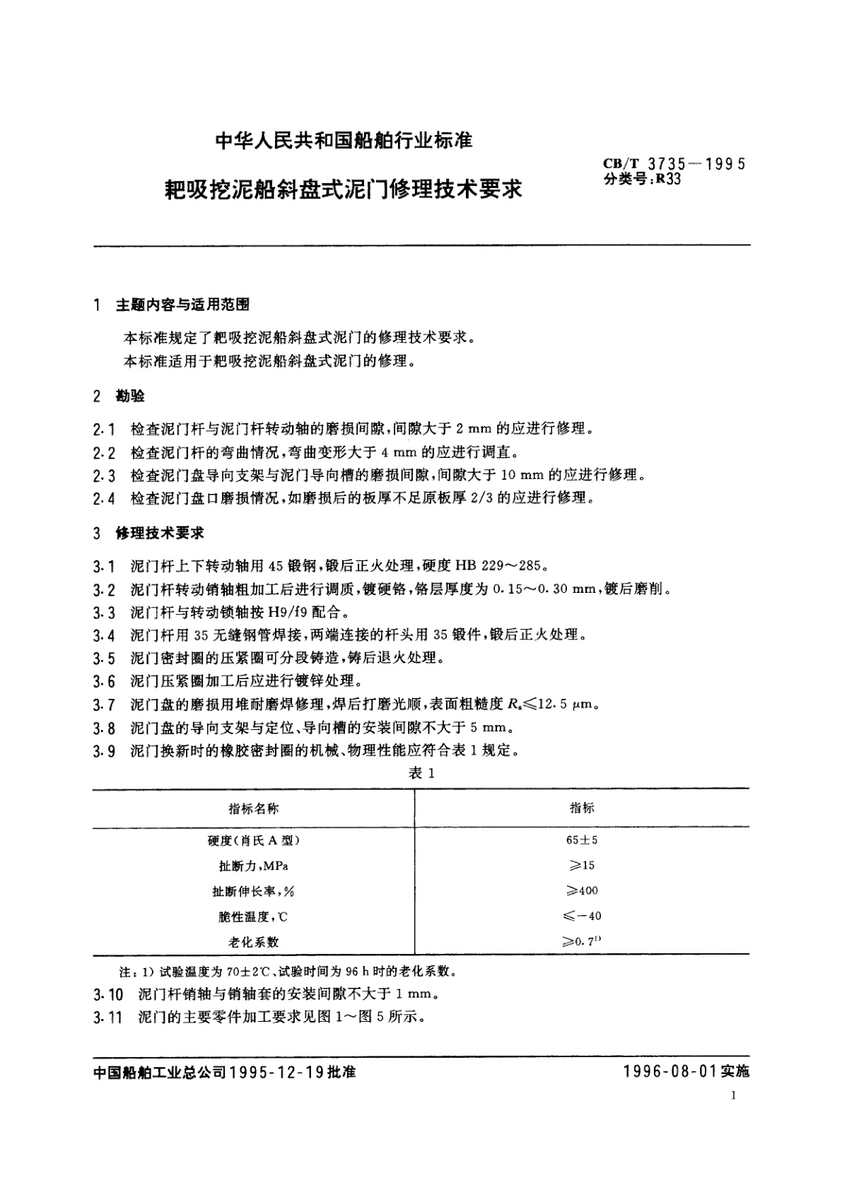CB/T 3735-1995 耙吸挖泥船斜盘式泥门修理技术要求