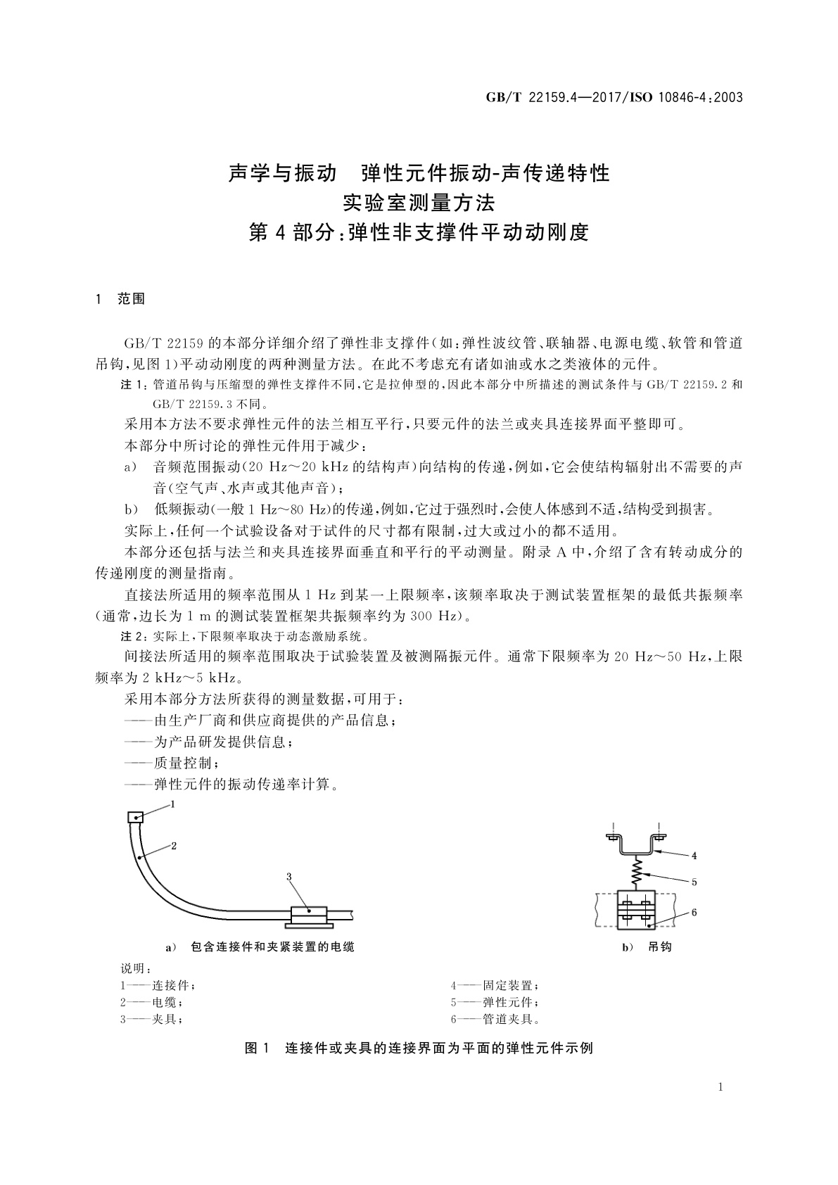 GB/T 22159.4-2017 声学与振动　弹性元件振动-声传递特性实验室测量方法　第4部分：弹性非支撑件平动动刚度