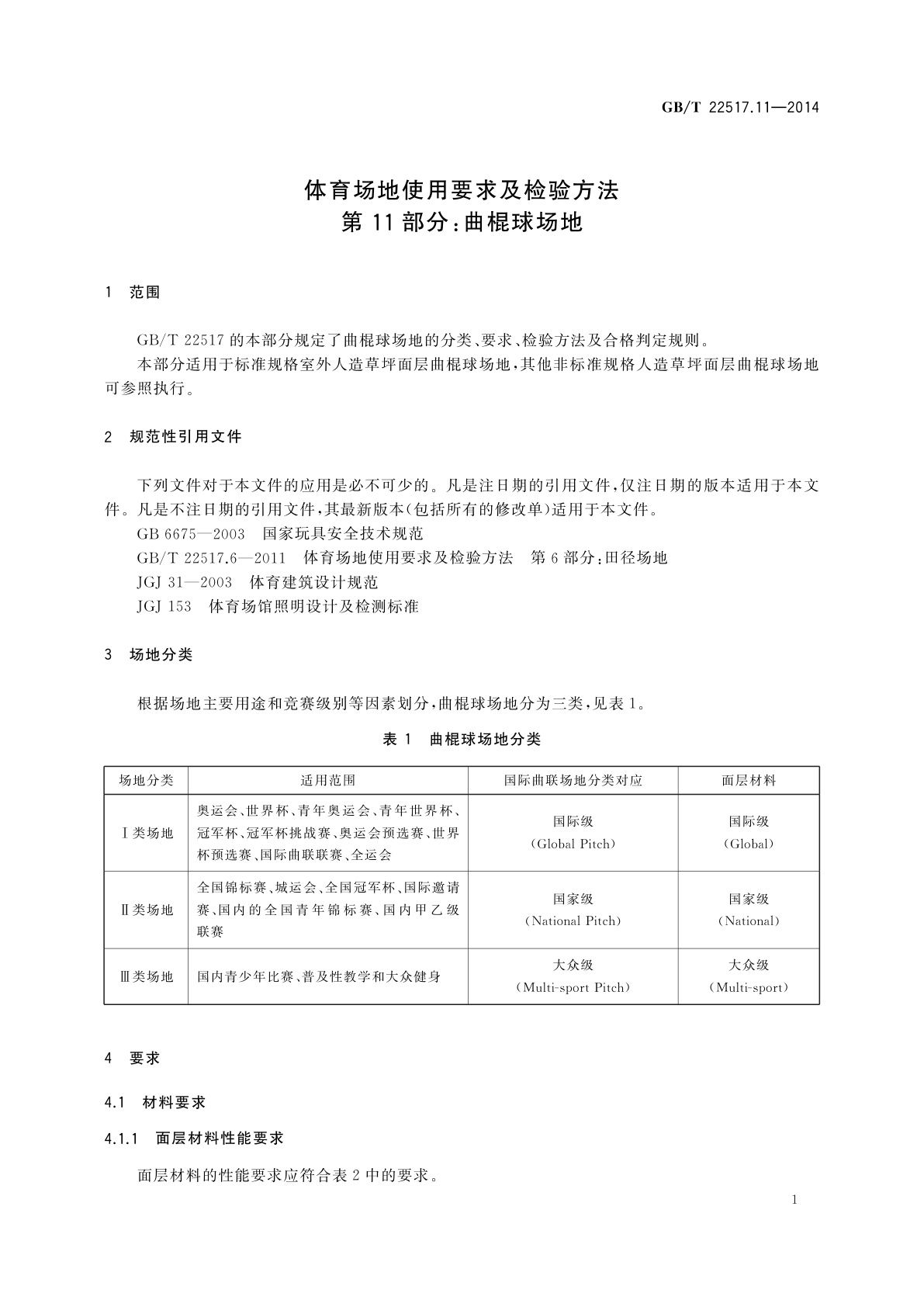 GB/T 22517.11-2014 体育场地使用要求及检验方法　第11部分：曲棍球场地