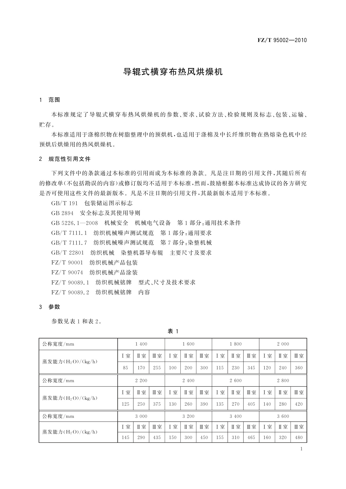 FZ/T 95002-2010 导辊式横穿布热风烘燥机