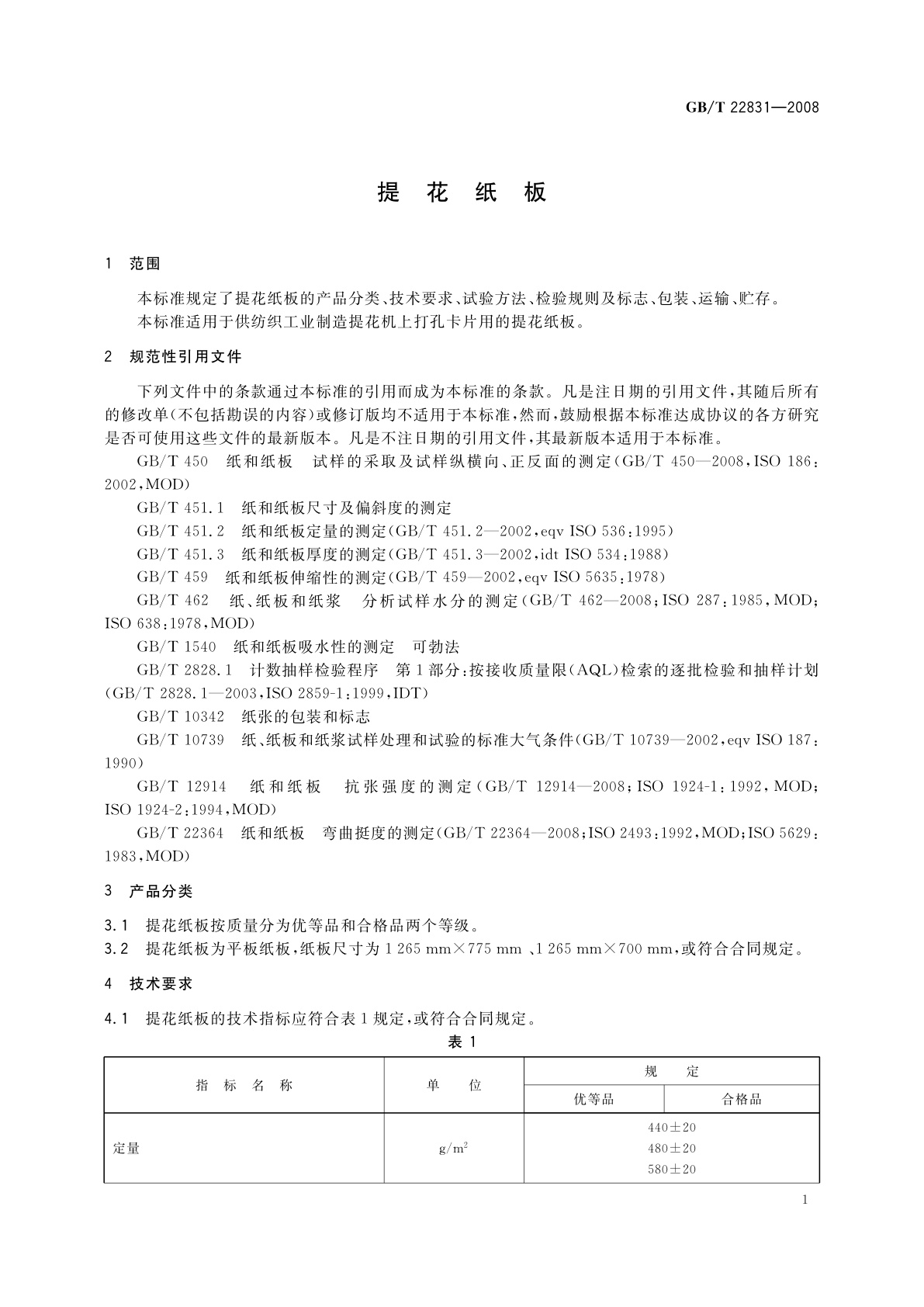 GB/T 22831-2008 提花纸板
