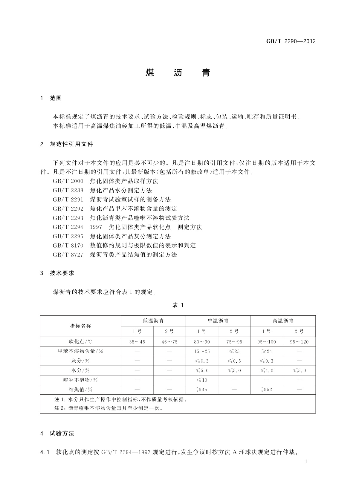 GB/T 2290-2012 煤沥青