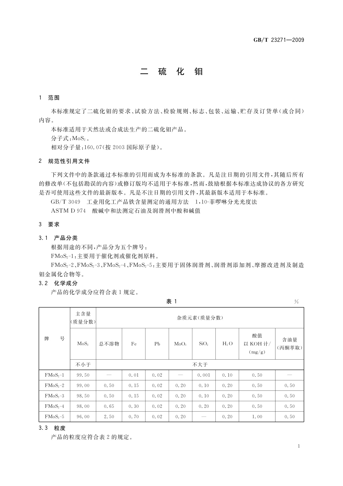 GB/T 23271-2009 二硫化钼