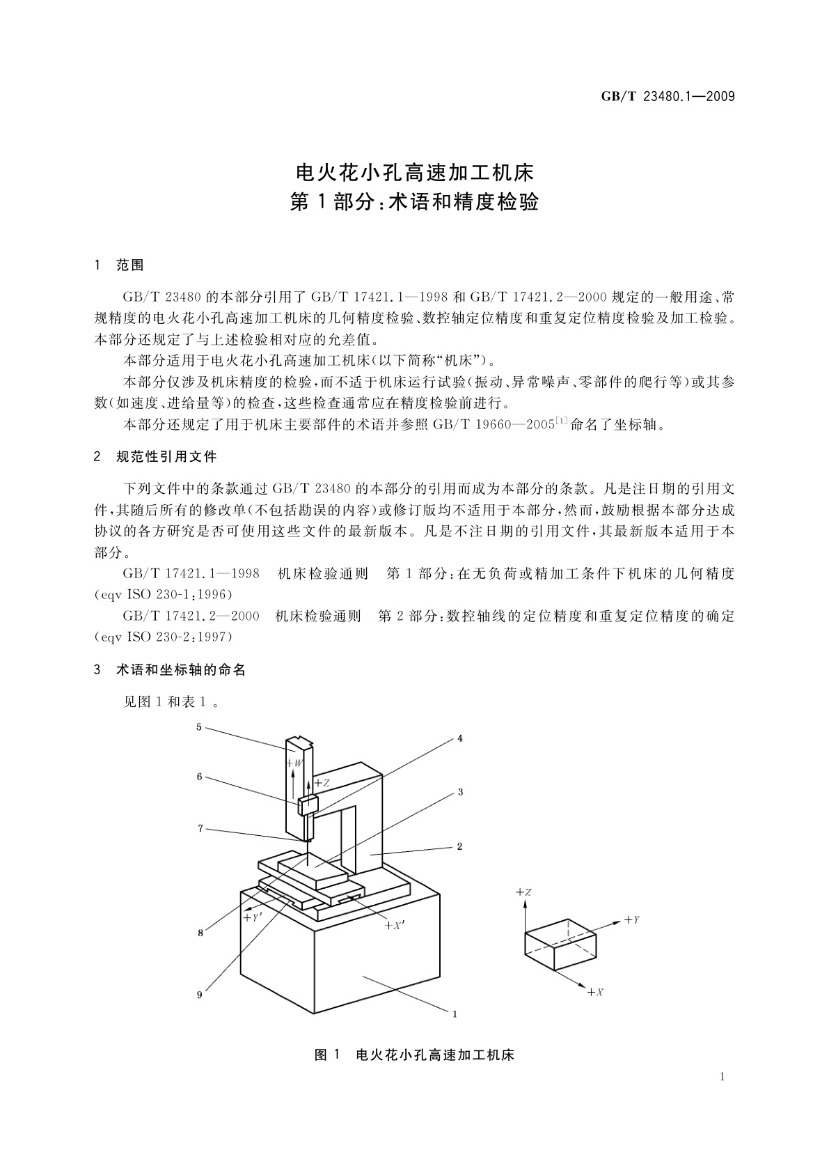 GB/T 23480.1-2009 电火花小孔高速加工机床　第1部分：术语和精度检验
