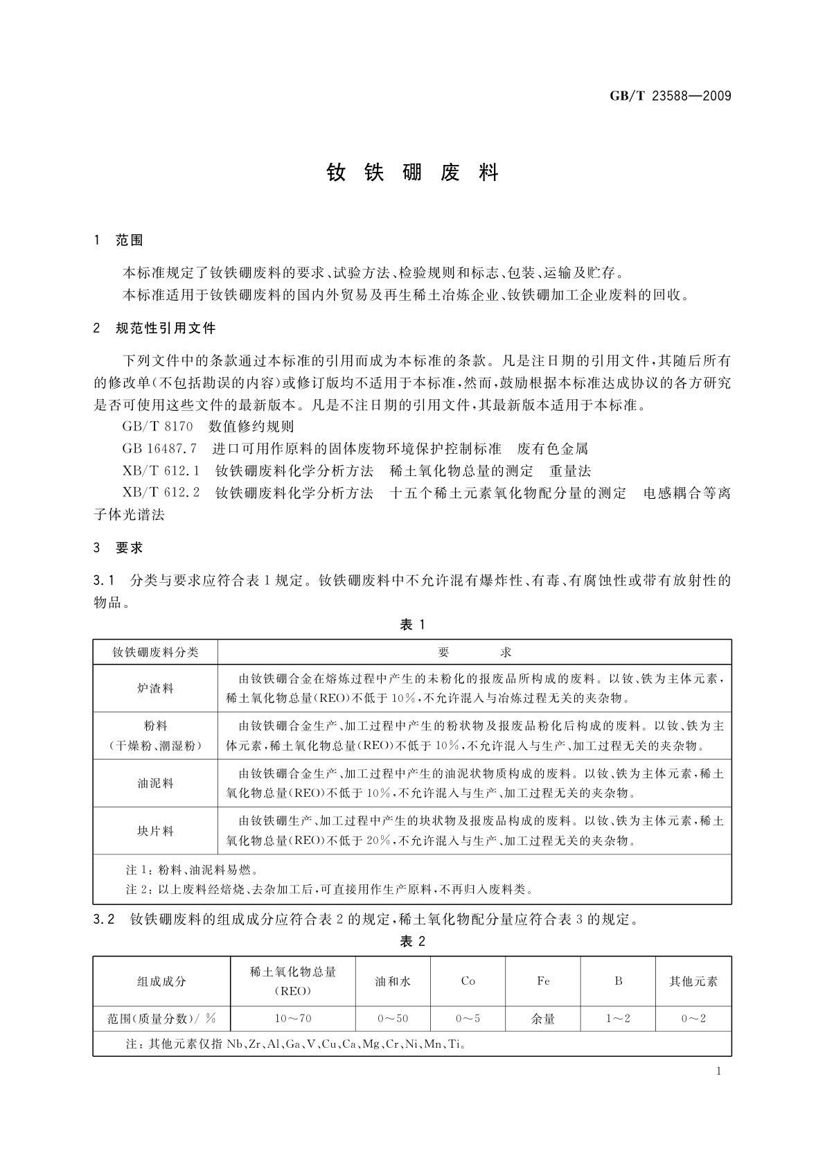 GB/T 23588-2009 钕铁硼废料