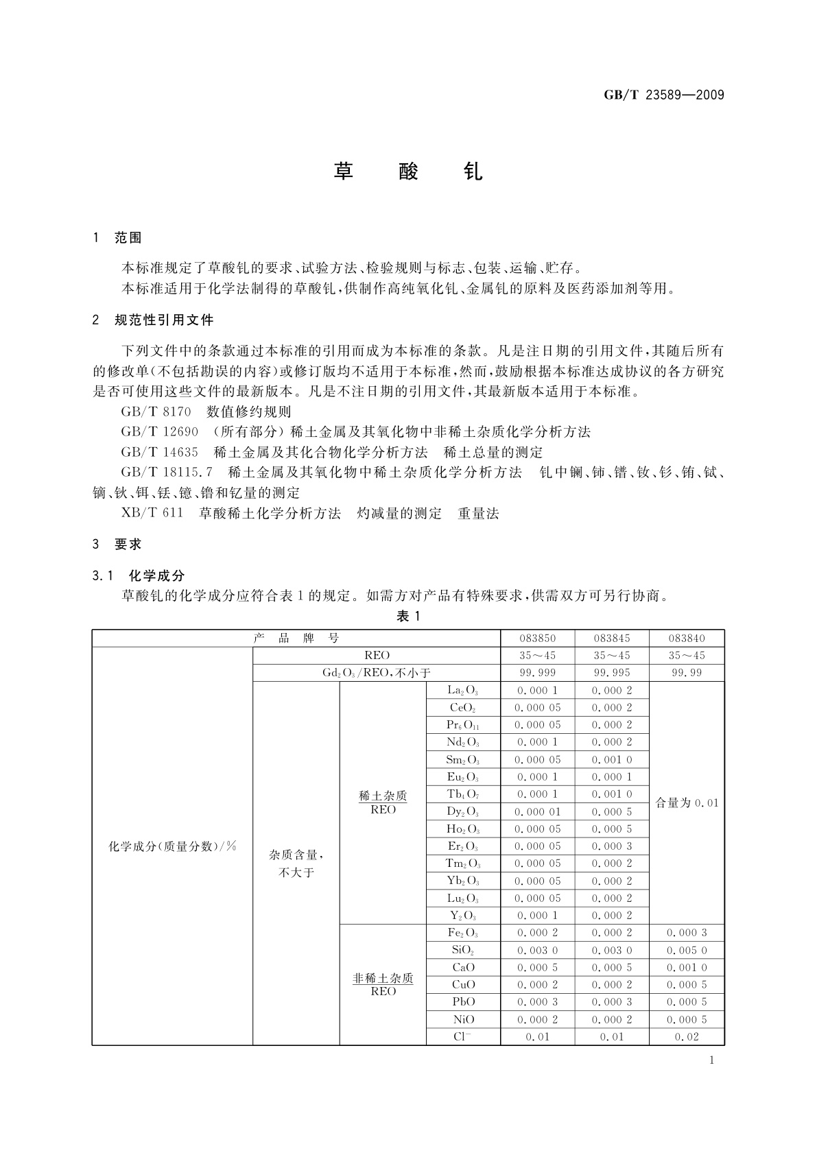 GB/T 23589-2009 草酸钆