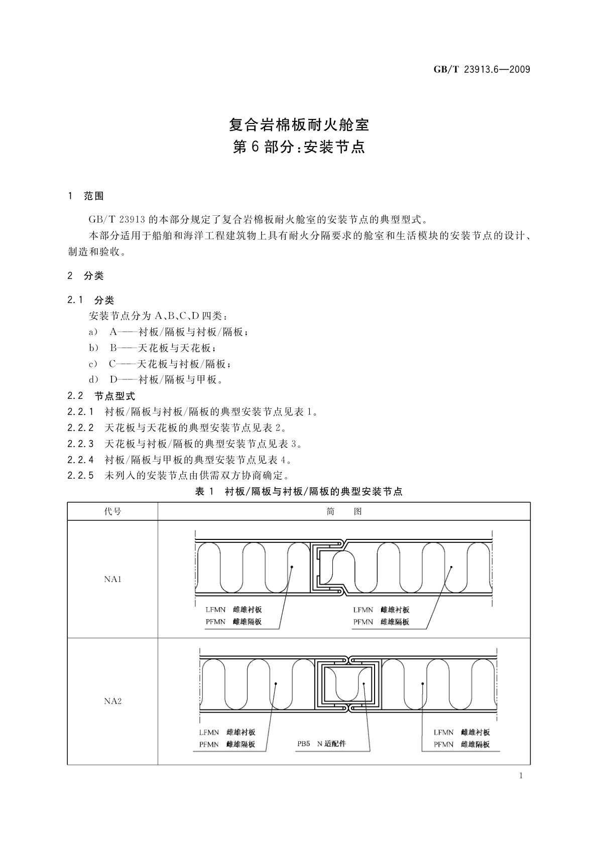 GB/T 23913.6-2009 复合岩棉板耐火舱室　第6部分：安装节点
