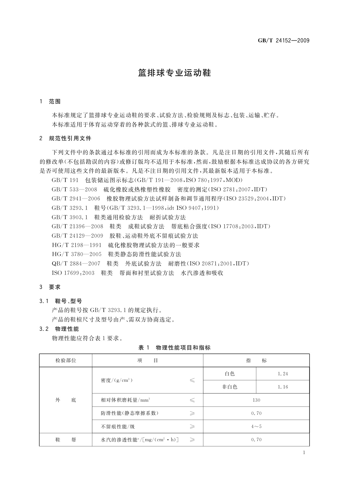 GB/T 24152-2009 篮排球专业运动鞋