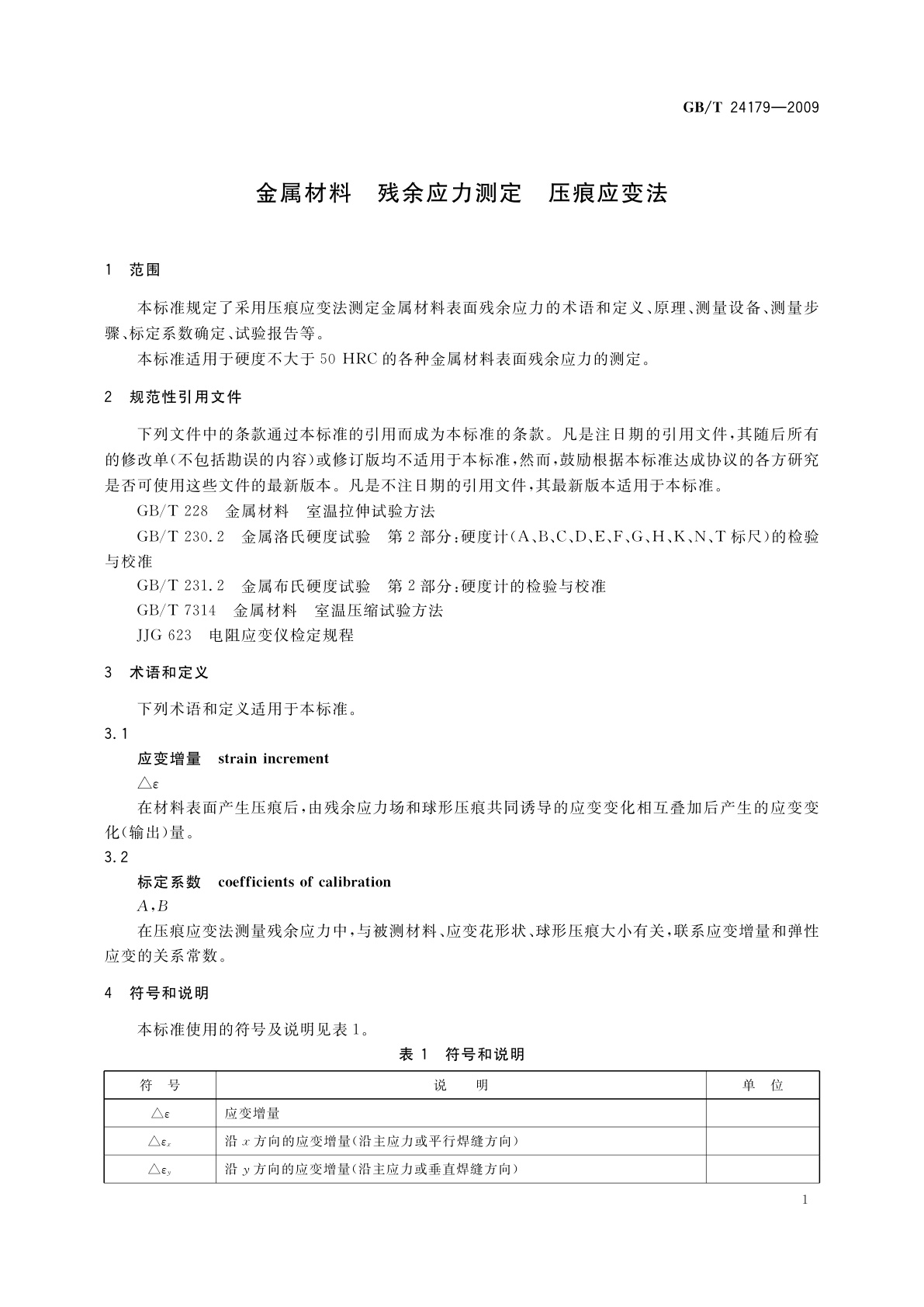 GB/T 24179-2009 金属材料　残余应力测定　压痕应变法