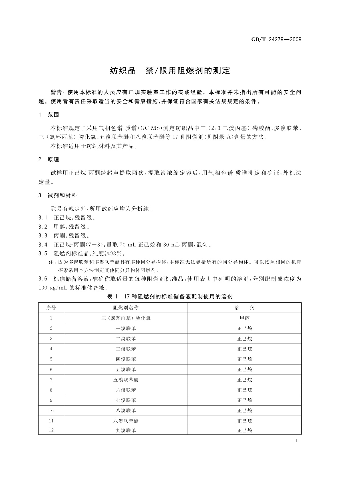 GB/T 24279-2009 纺织品　禁/限用阻燃剂的测定