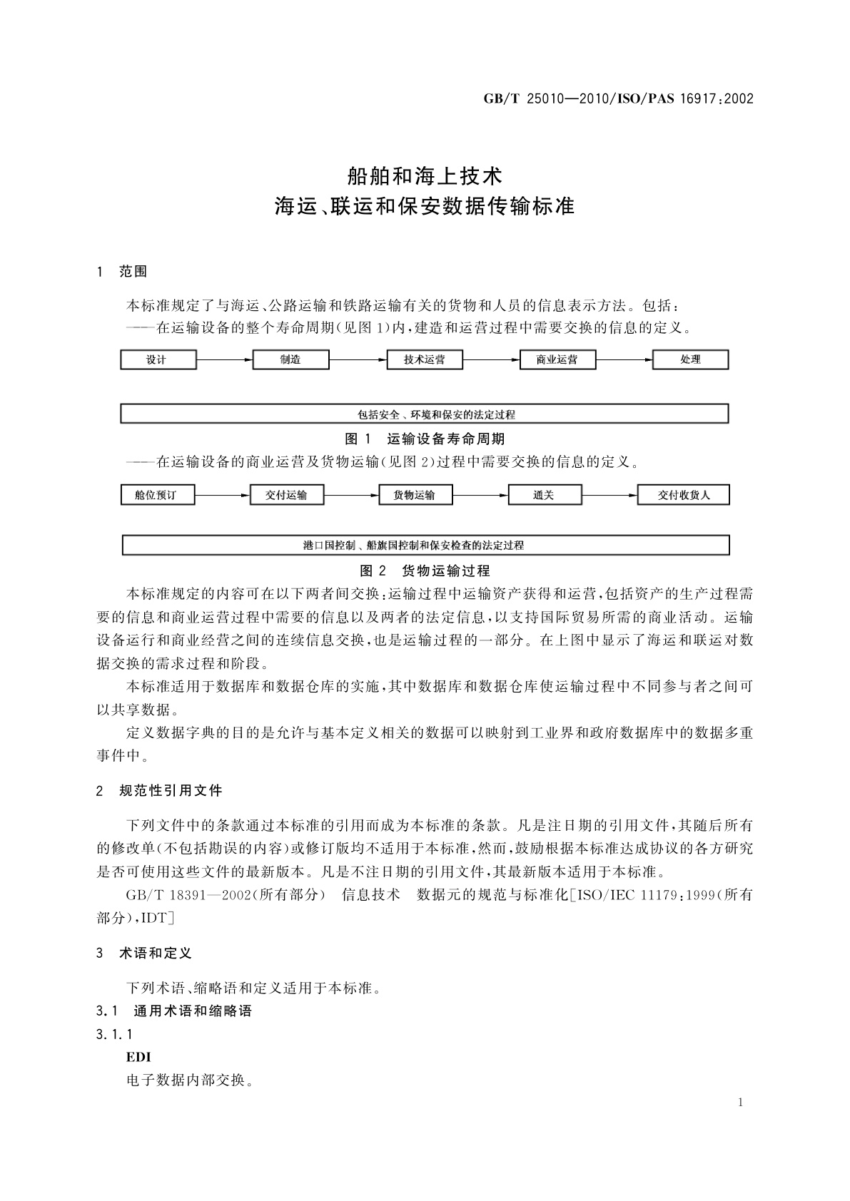 GB/T 25010-2010 船舶和海上技术　海运、联运和保安数据传输标准
