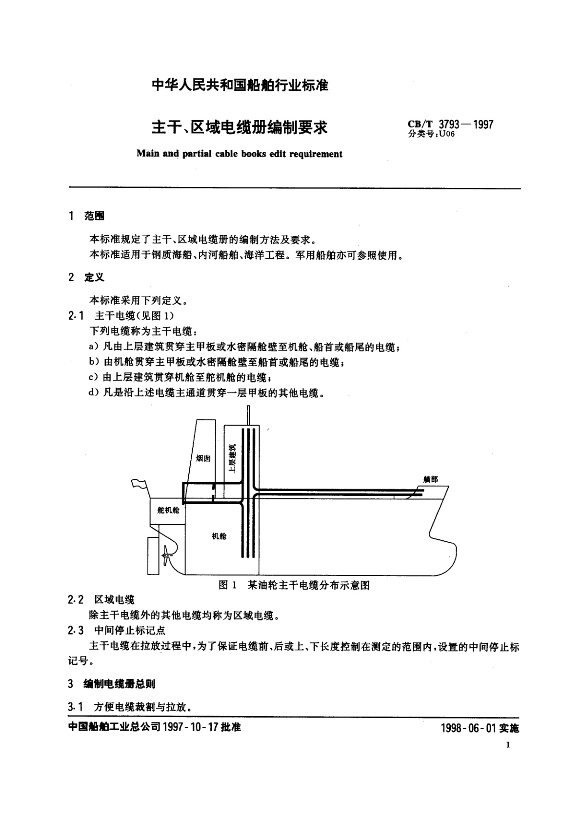 CB/T 3793-1997 主干、区域电缆册编制要求