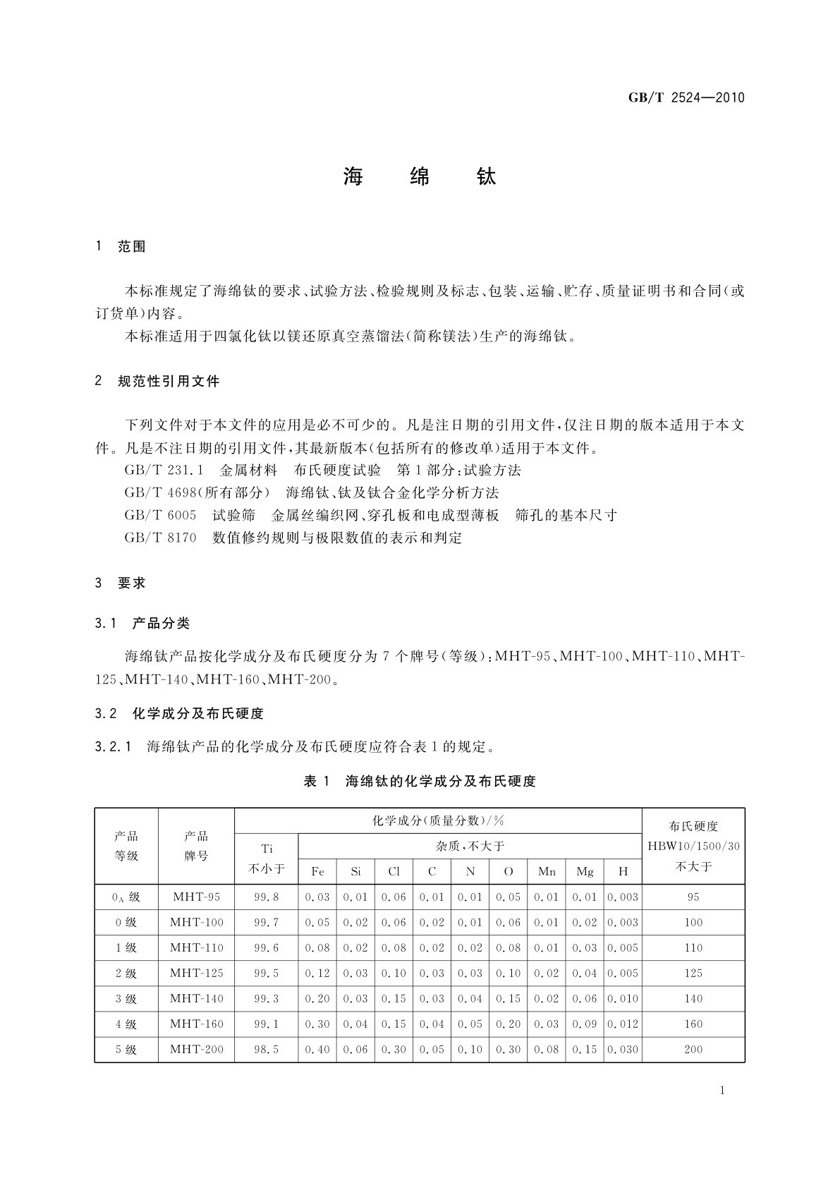 GB/T 2524-2010 海绵钛