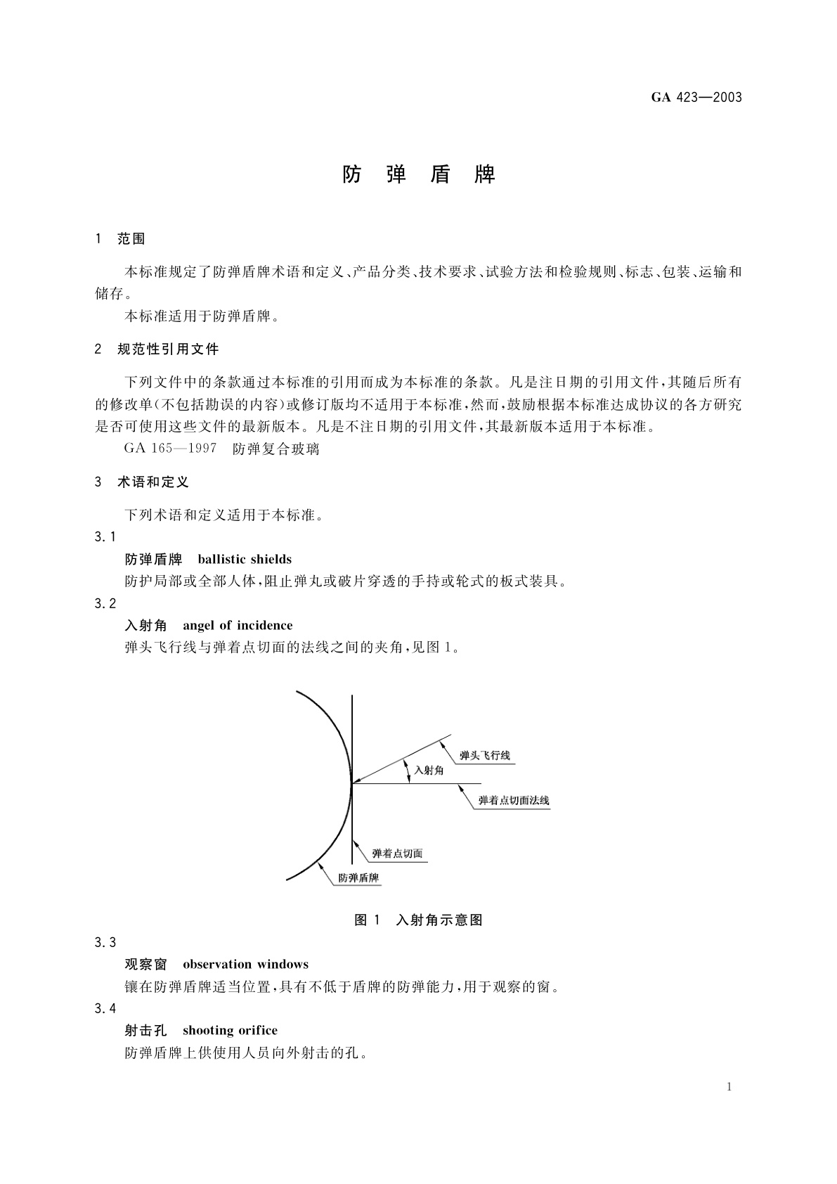 GA 423-2003 防弹盾牌