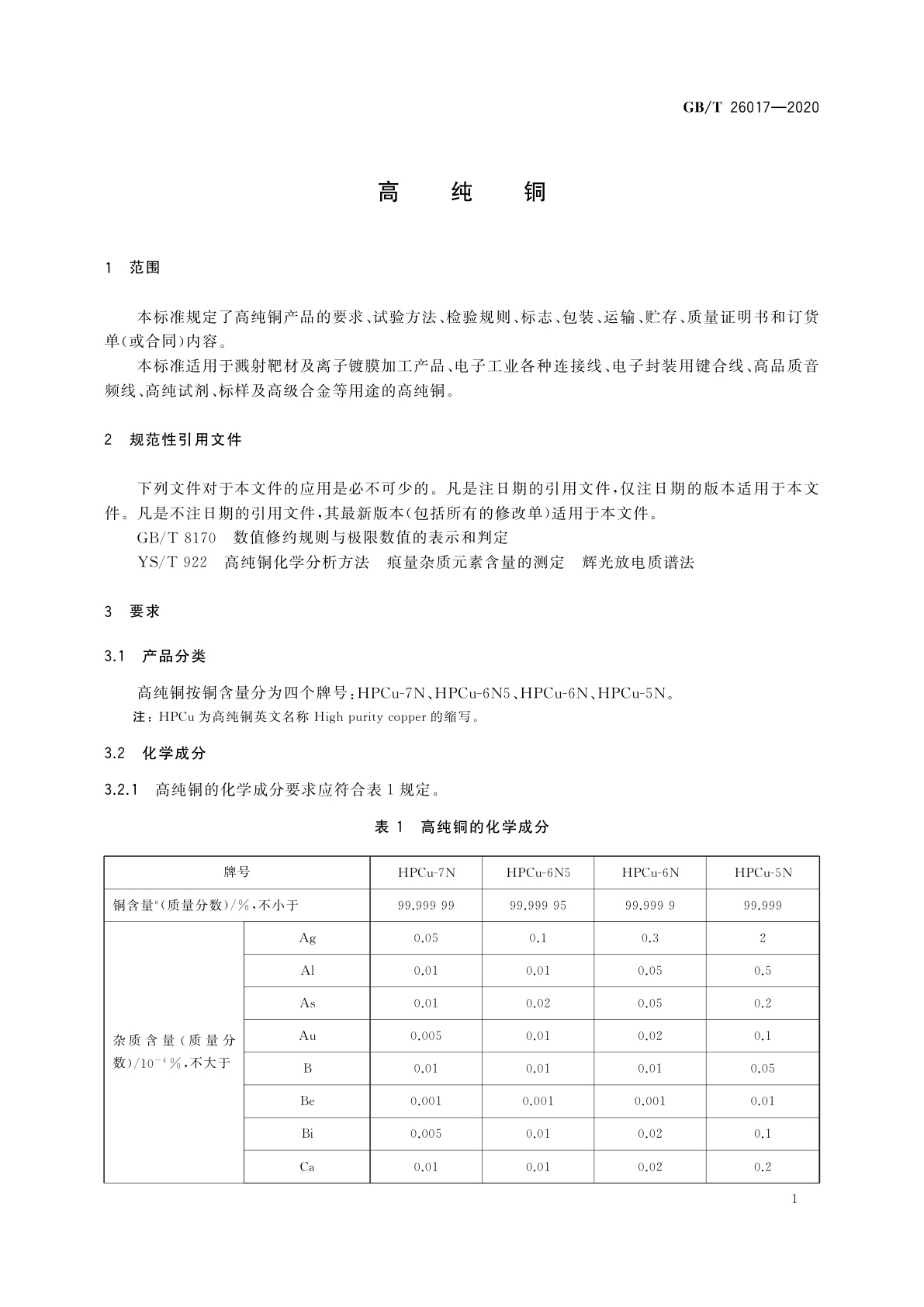 GB/T 26017-2020 高纯铜