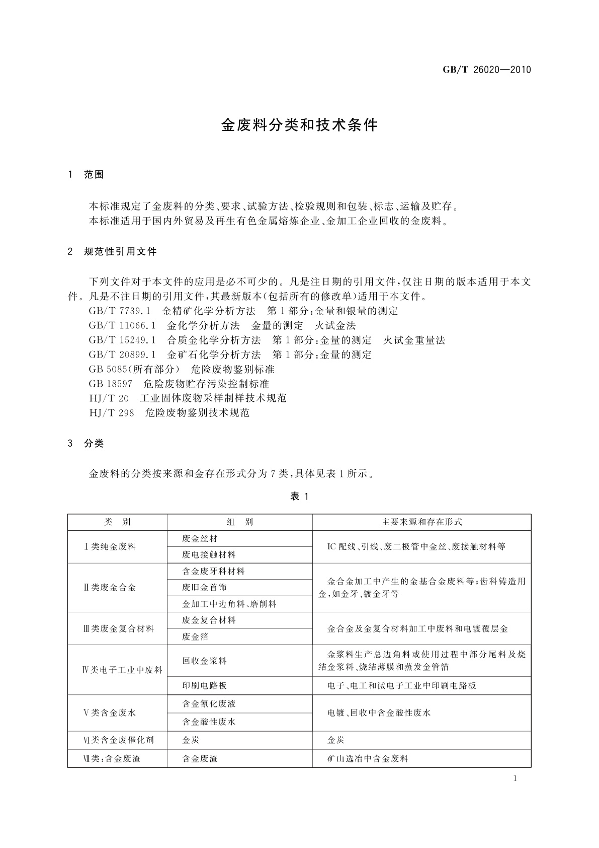 GB/T 26020-2010 金废料分类和技术条件
