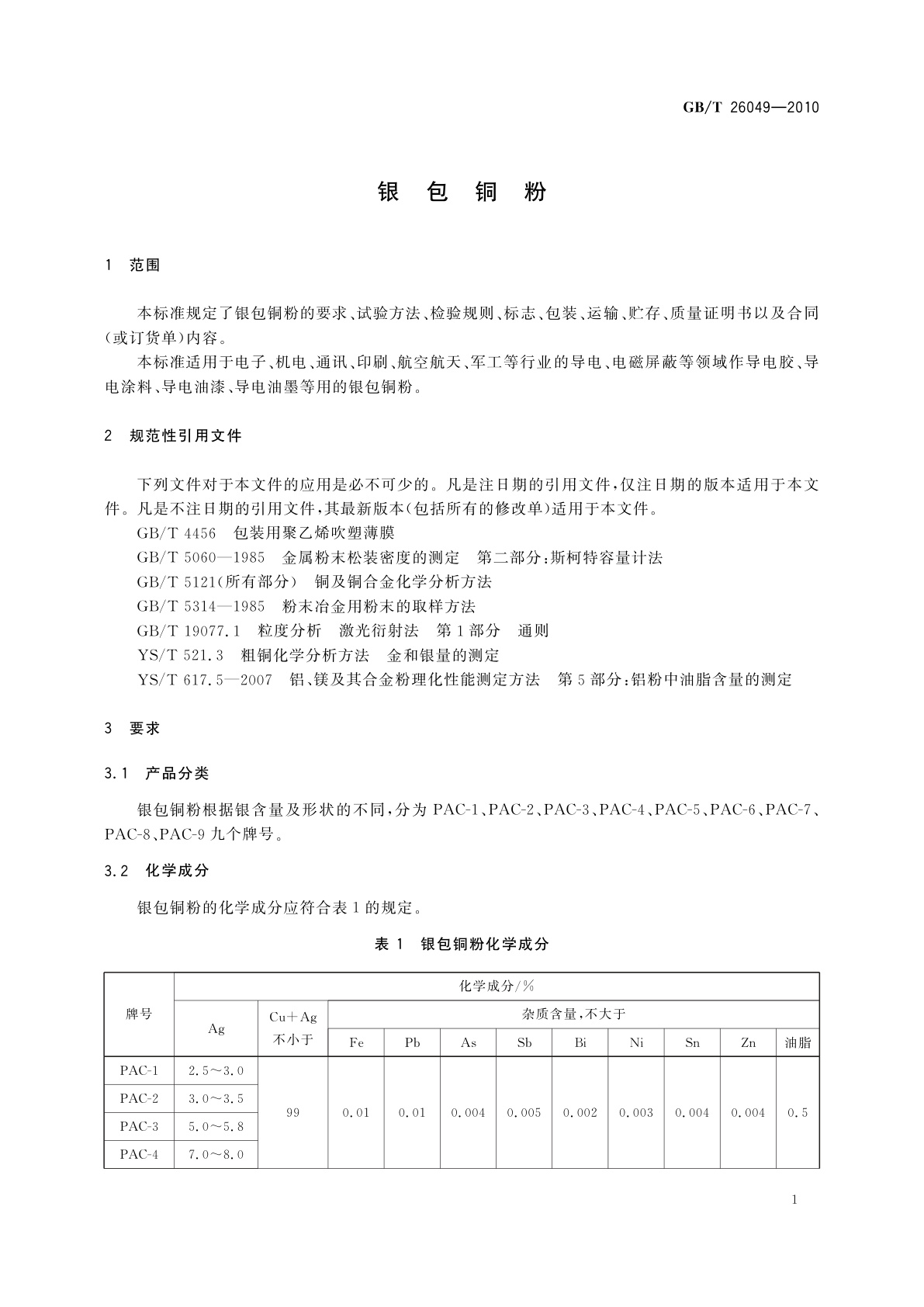 GB/T 26049-2010 银包铜粉