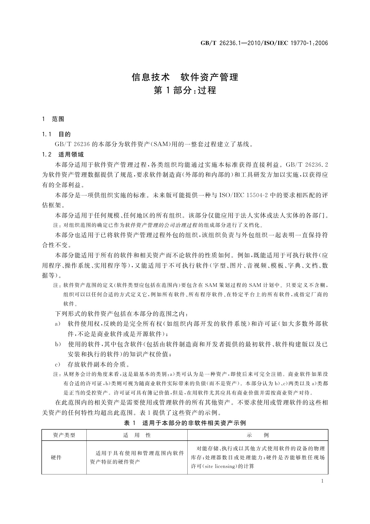 GB/T 26236.1-2010 信息技术　软件资产管理　第1部分：过程