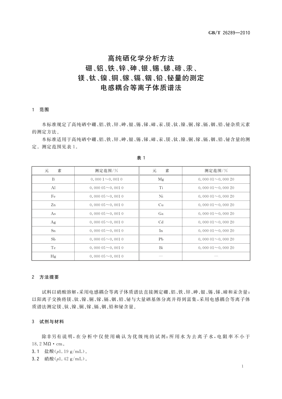 GB/T 26289-2010 高纯硒化学分析方法　硼、铝、铁、锌、砷、银、锡、锑、碲、汞、镁、钛、镍、铜、镓、镉、铟、铅、铋量的测定　电感耦合等离子体质谱法