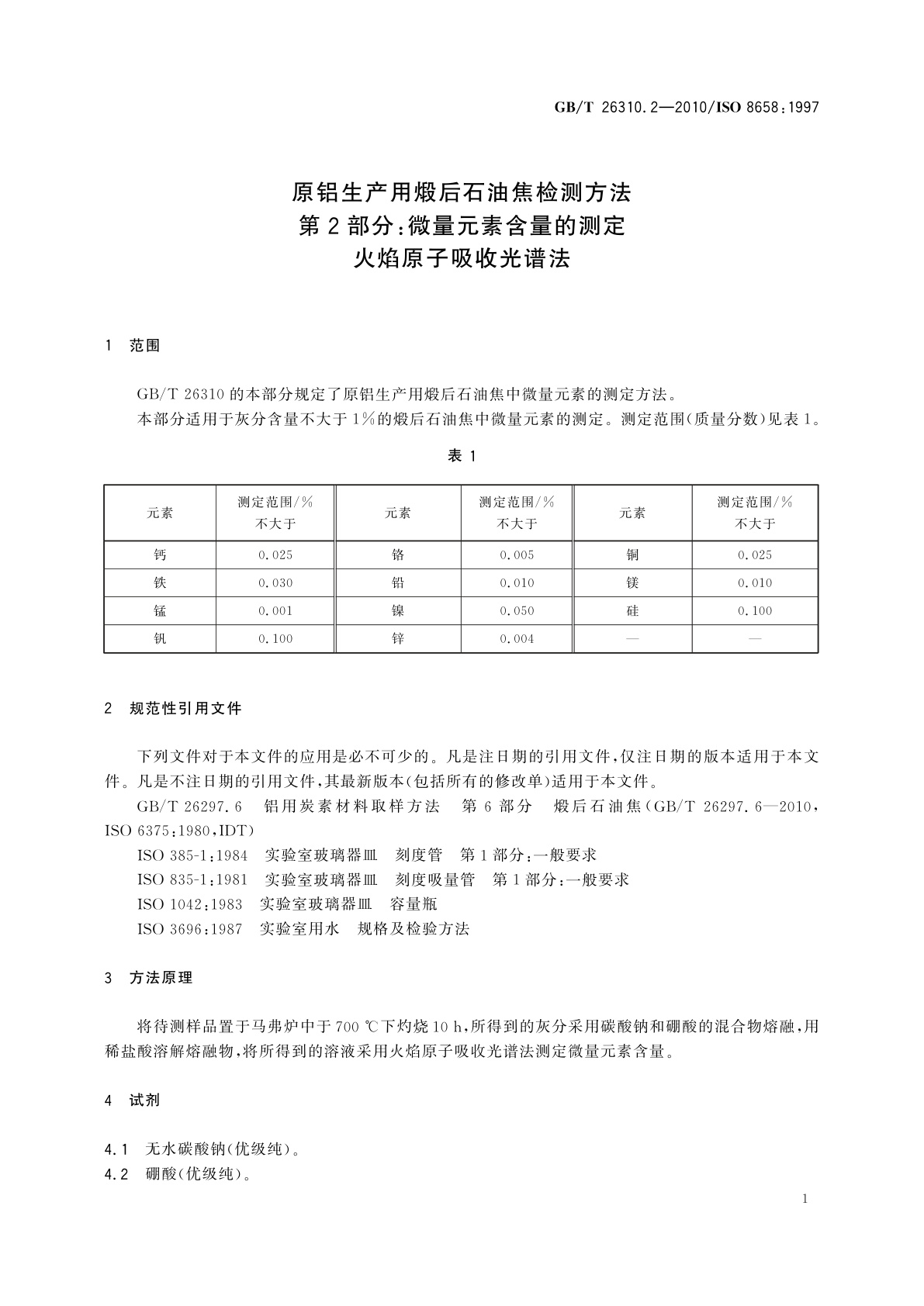 GB/T 26310.2-2010 原铝生产用煅后石油焦检测方法　第2部分:微量元素含量的测定　火焰原子吸收光谱法