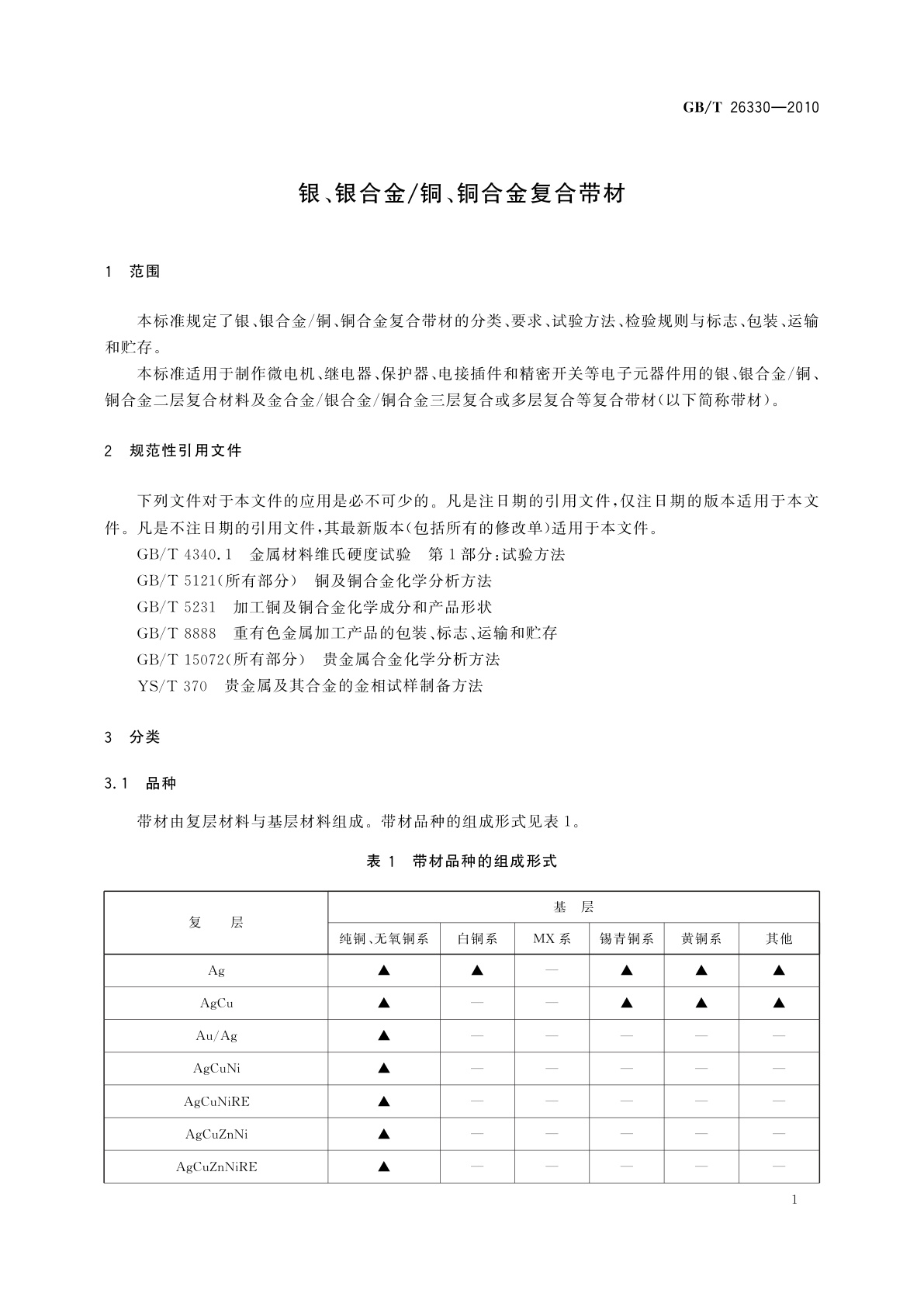 GB/T 26330-2010 银、银合金/铜、铜合金复合带材