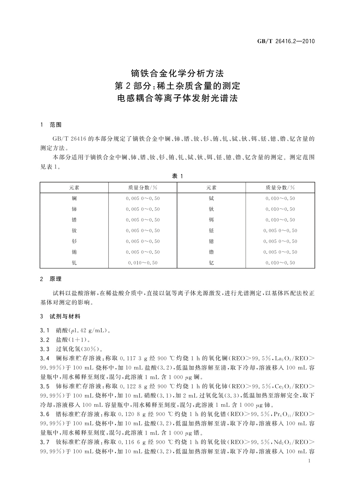 GB/T 26416.2-2010 镝铁合金化学分析方法　第2部分：稀土杂质含量的测定　电感耦合等离子体发射光谱法