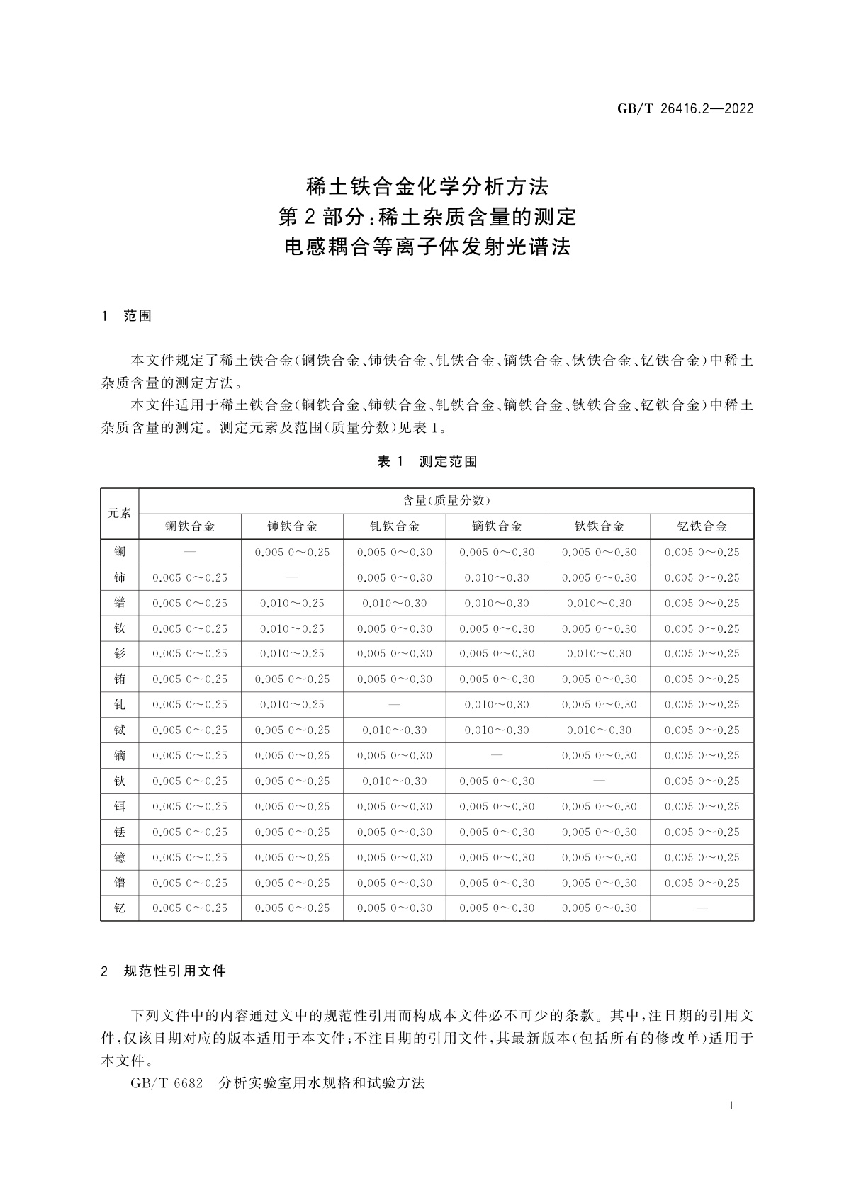 GB/T 26416.2-2022 稀土铁合金化学分析方法　第2部分：稀土杂质含量的测定　电感耦合等离子体发射光谱法